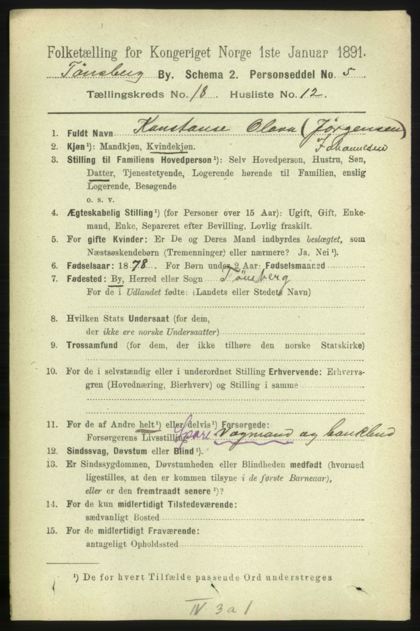 RA, 1891 census for 0705 Tønsberg, 1891, p. 5212