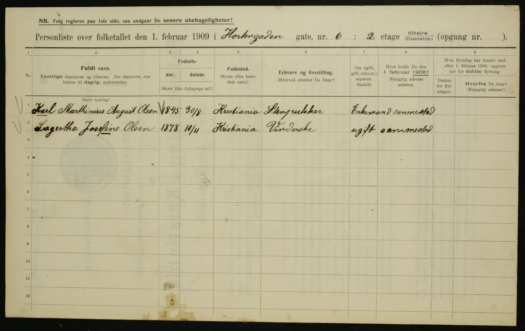 OBA, Municipal Census 1909 for Kristiania, 1909, p. 37585