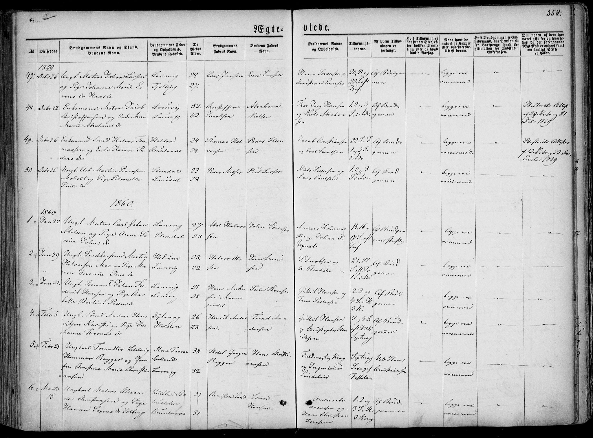 Larvik kirkebøker, SAKO/A-352/F/Fa/L0004: Parish register (official) no. I 4, 1856-1870, p. 354