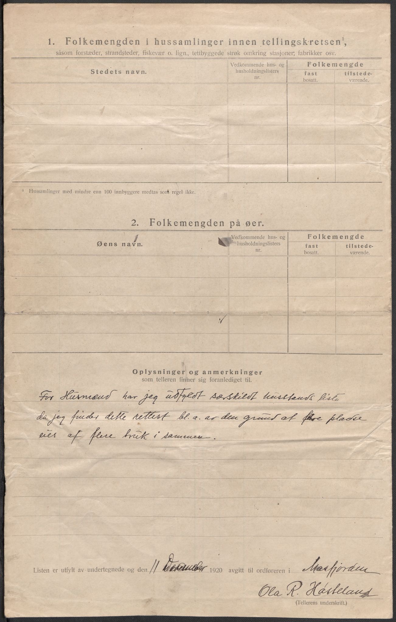 SAB, 1920 census for Masfjorden, 1920, p. 16