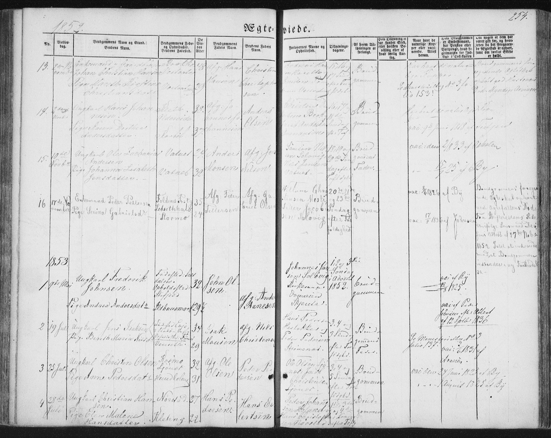 Ministerialprotokoller, klokkerbøker og fødselsregistre - Nordland, AV/SAT-A-1459/852/L0738: Parish register (official) no. 852A08, 1849-1865, p. 254