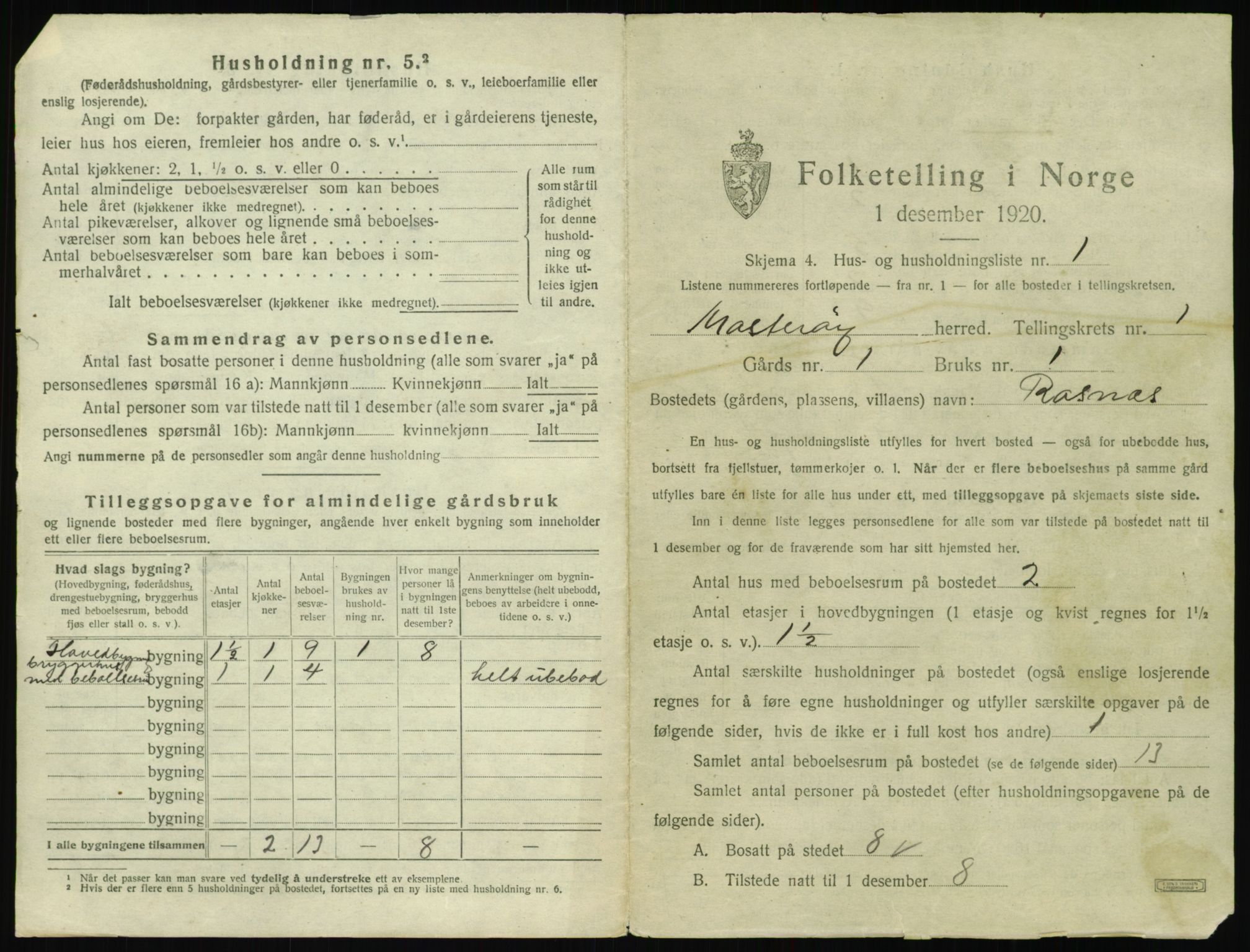 SAST, 1920 census for Mosterøy, 1920, p. 54