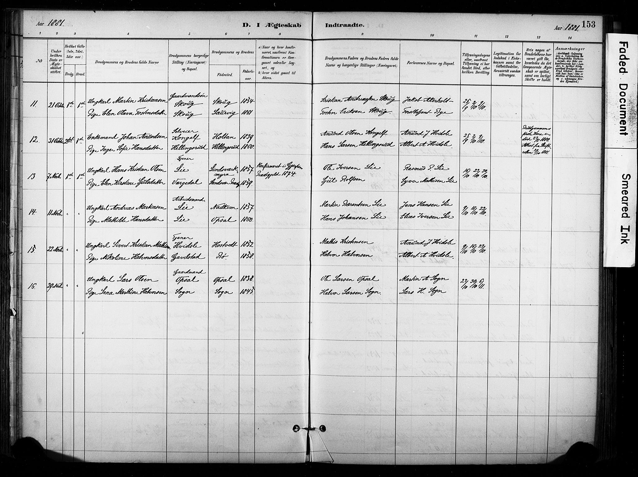 Lardal kirkebøker, SAKO/A-350/F/Fb/L0001: Parish register (official) no. II 1, 1881-1911, p. 153