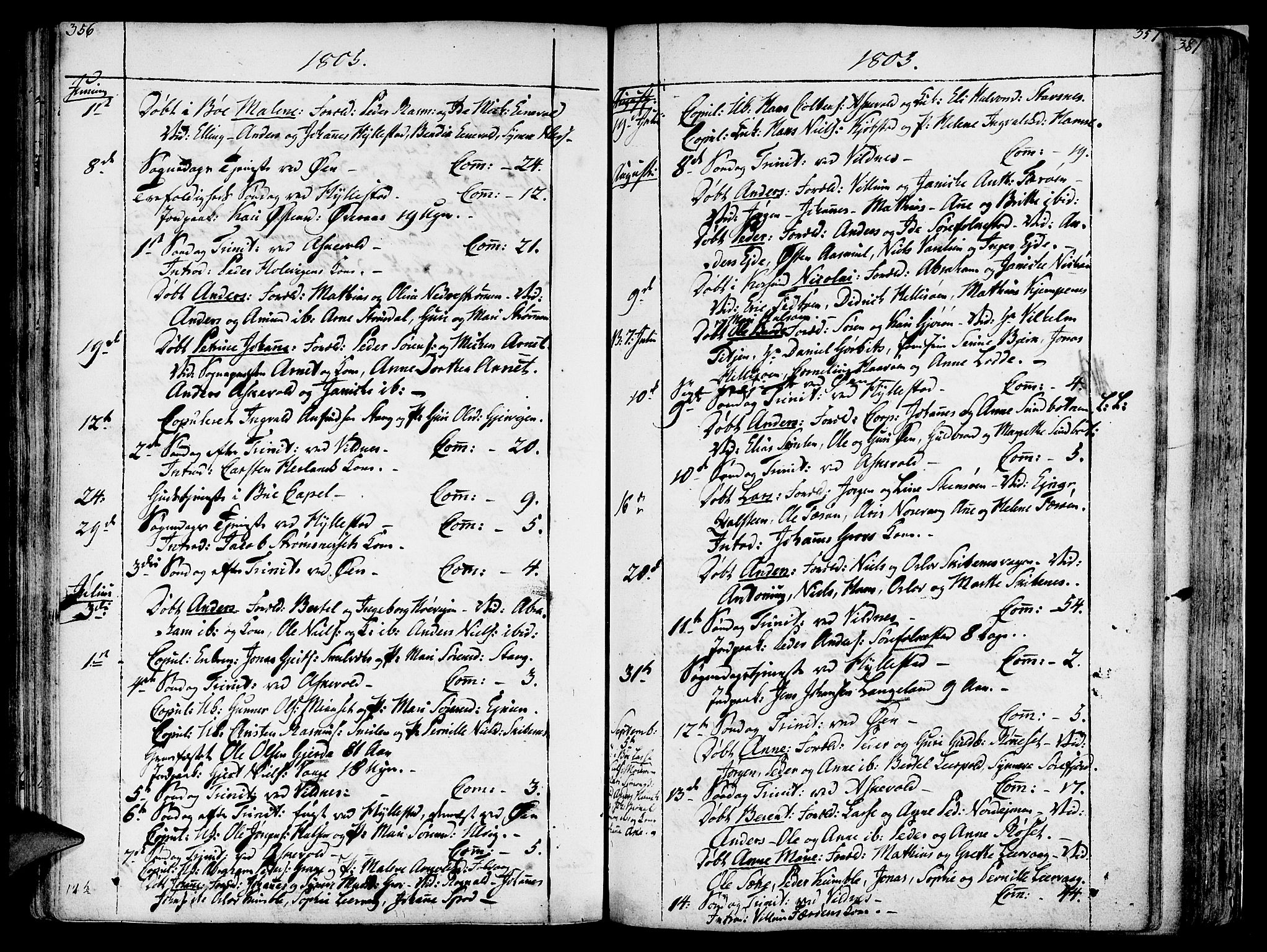 Askvoll sokneprestembete, SAB/A-79501/H/Haa/Haaa/L0009: Parish register (official) no. A 9, 1776-1821, p. 356-357