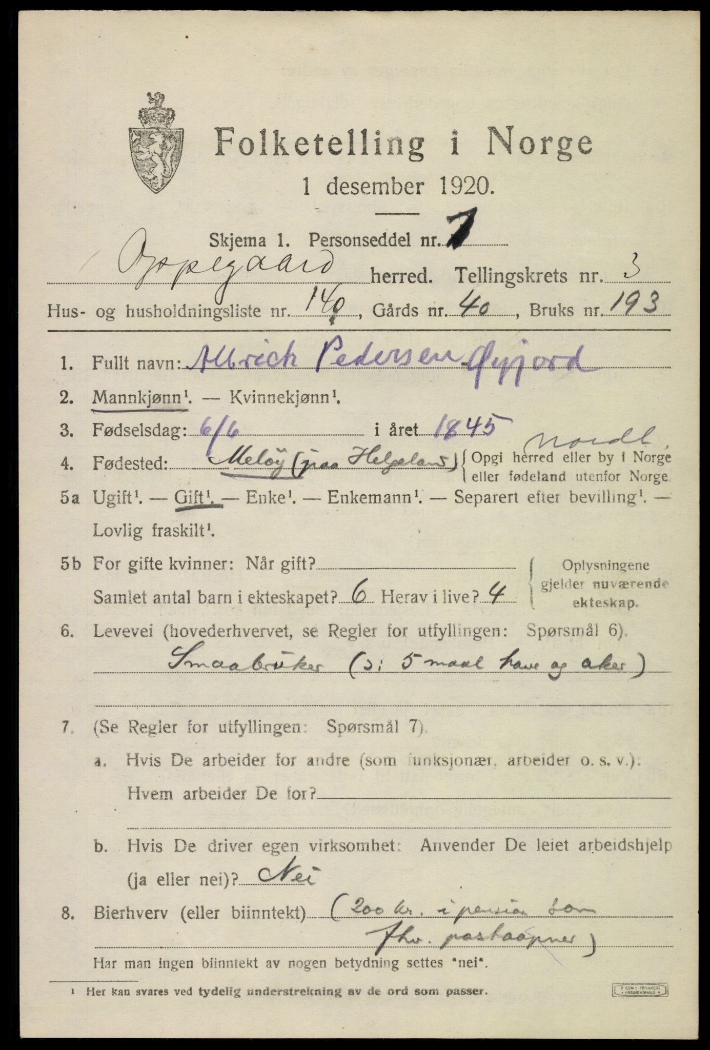 SAO, 1920 census for Oppegård, 1920, p. 6851