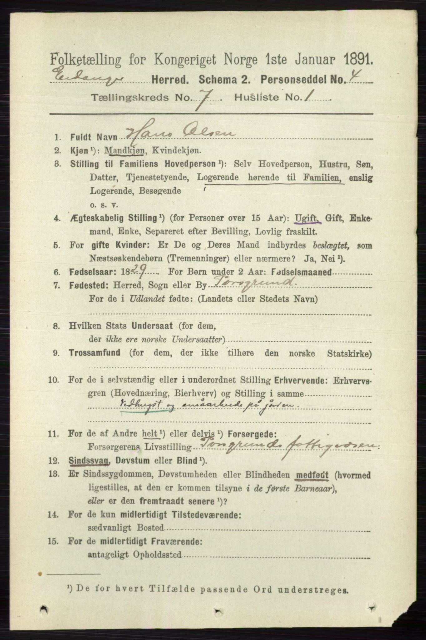 RA, 1891 census for 0813 Eidanger, 1891, p. 2754