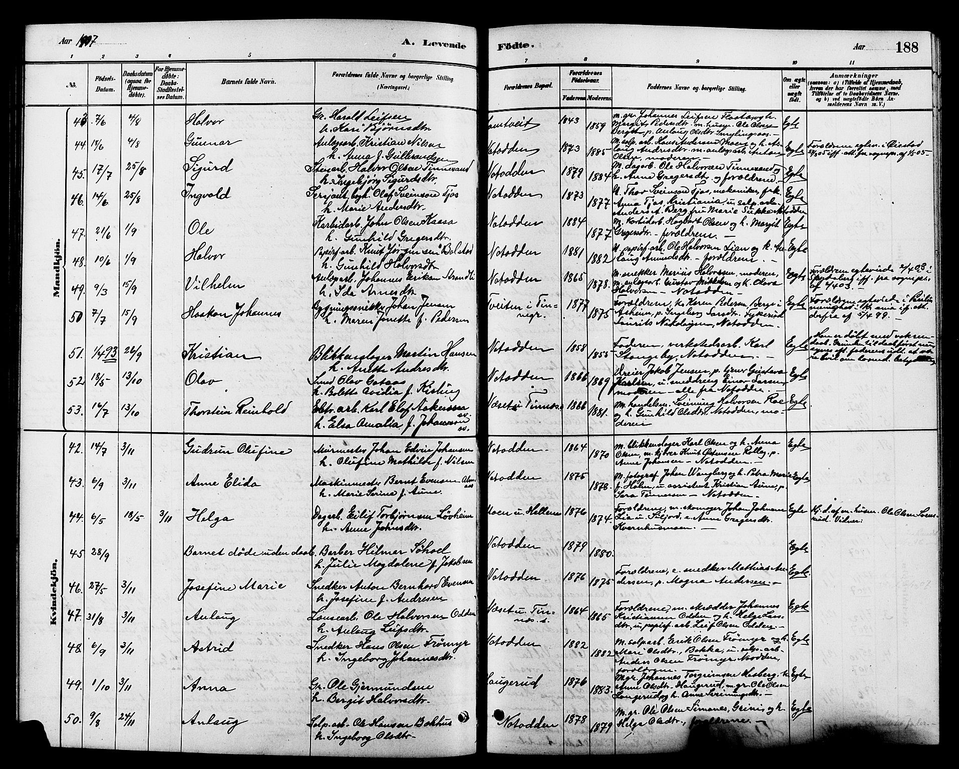 Heddal kirkebøker, SAKO/A-268/G/Ga/L0002: Parish register (copy) no. I 2, 1879-1908, p. 188