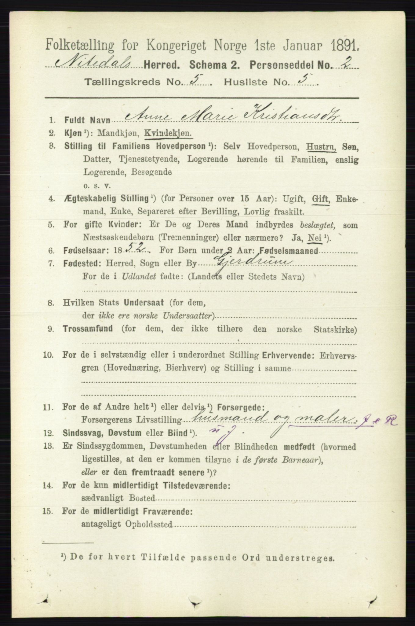 RA, 1891 census for 0233 Nittedal, 1891, p. 2206