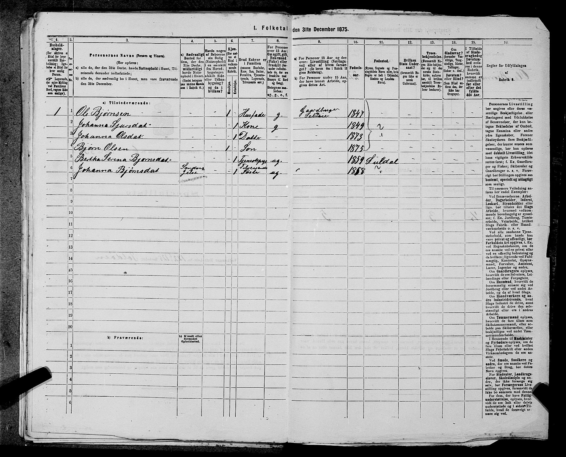 SAST, 1875 census for 1138P Jelsa, 1875, p. 582