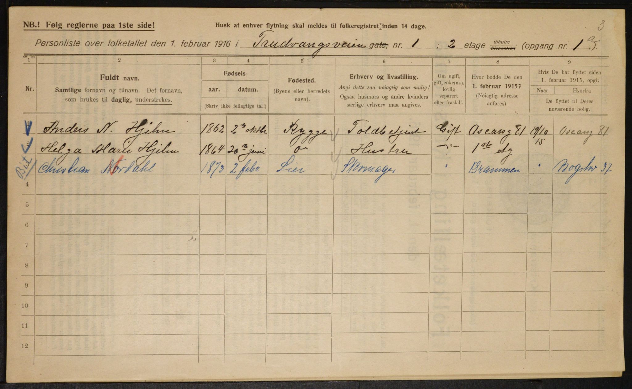 OBA, Municipal Census 1916 for Kristiania, 1916, p. 120506