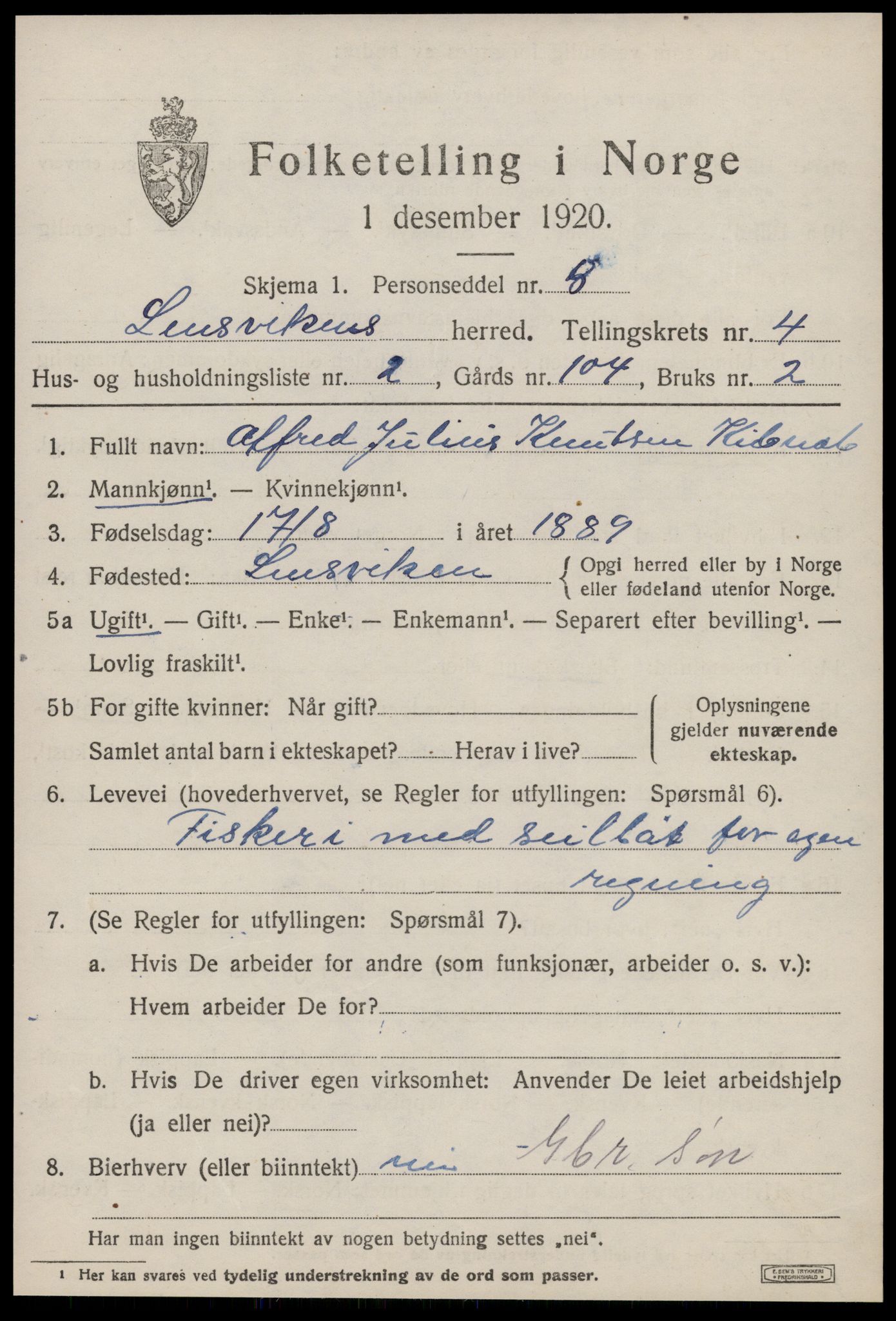 SAT, 1920 census for Lensvik, 1920, p. 2170