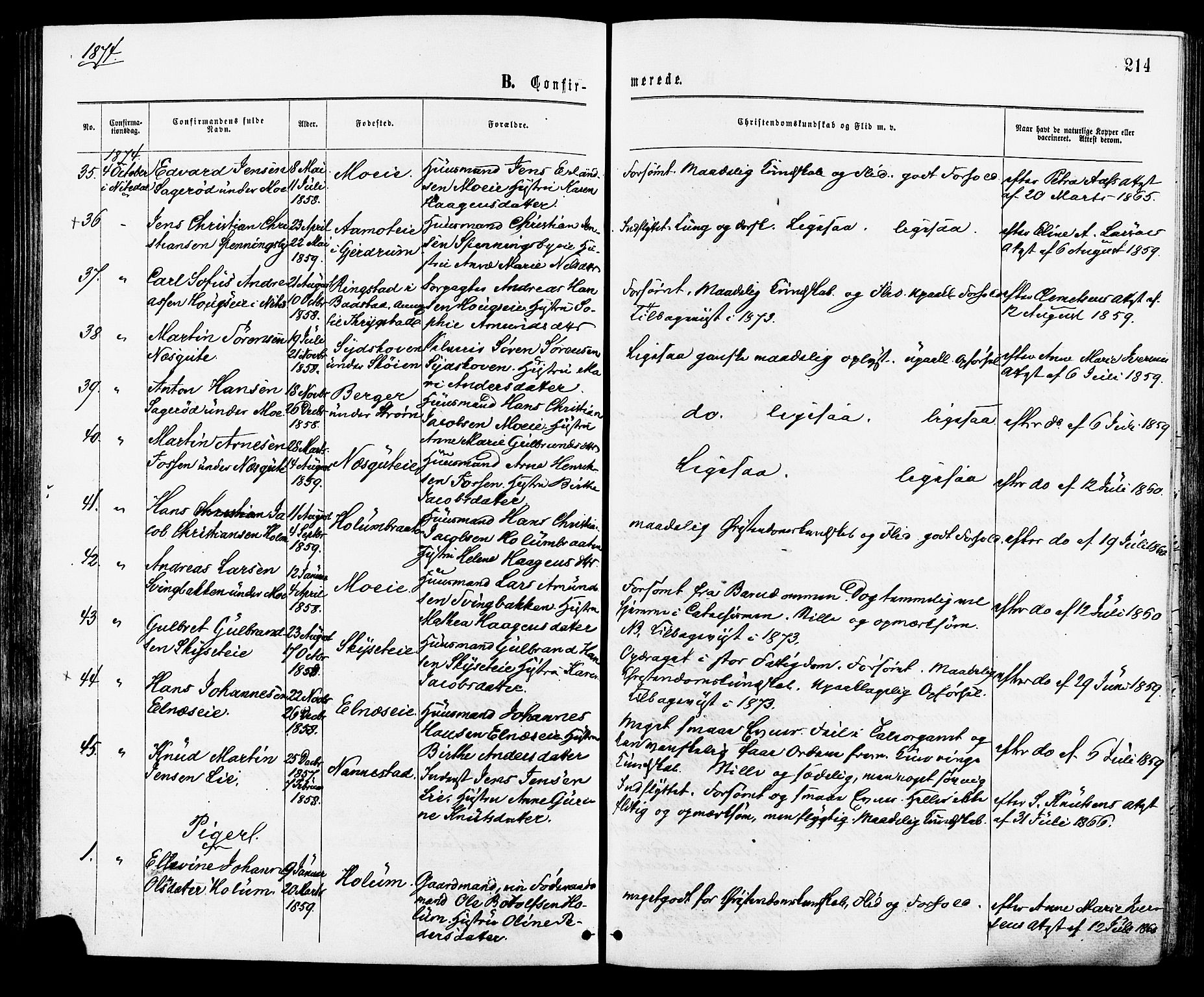 Nittedal prestekontor Kirkebøker, AV/SAO-A-10365a/F/Fa/L0006: Parish register (official) no. I 6, 1863-1878, p. 214