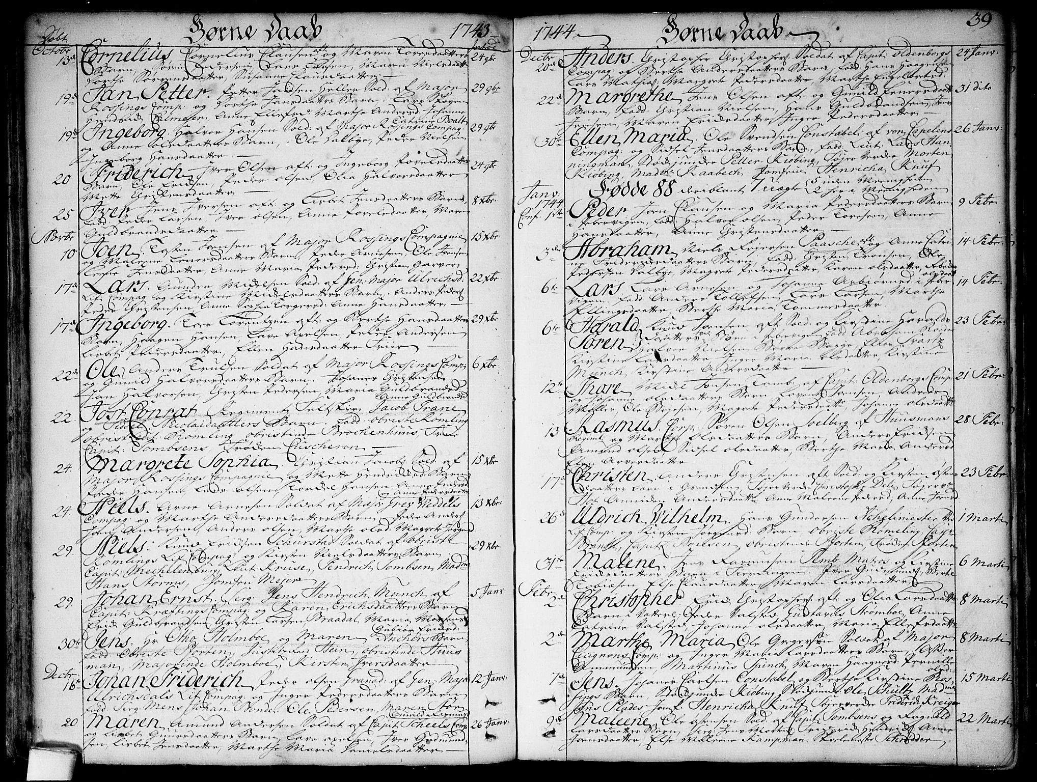 Garnisonsmenigheten Kirkebøker, SAO/A-10846/F/Fa/L0001: Parish register (official) no. 1, 1734-1756, p. 39