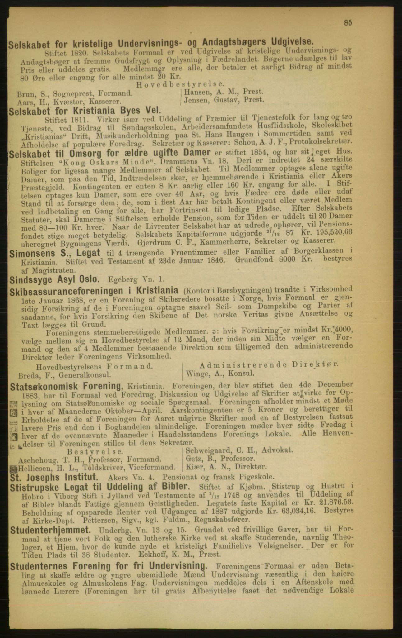 Kristiania/Oslo adressebok, PUBL/-, 1889, p. 85