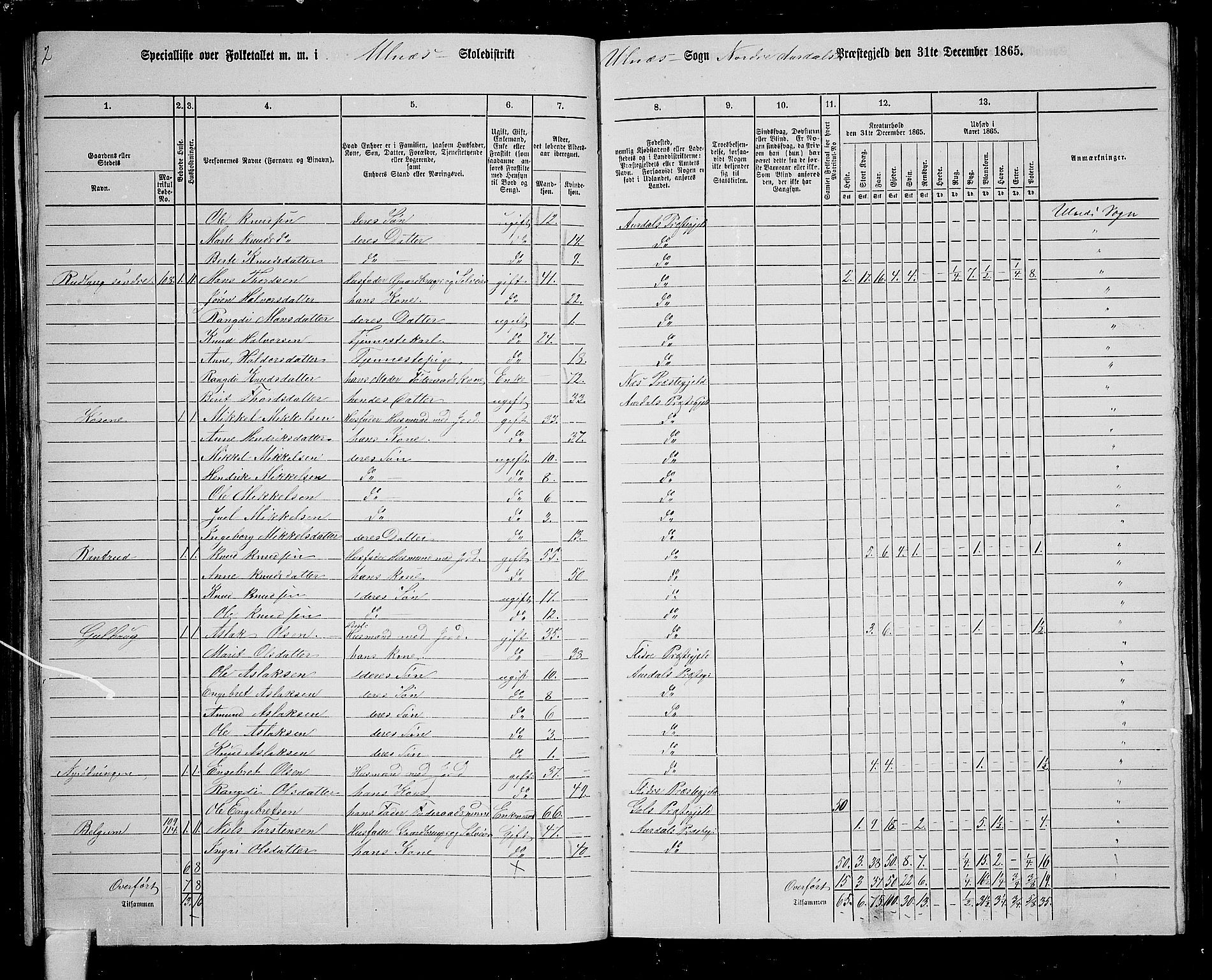 RA, 1865 census for Nord-Aurdal, 1865, p. 111