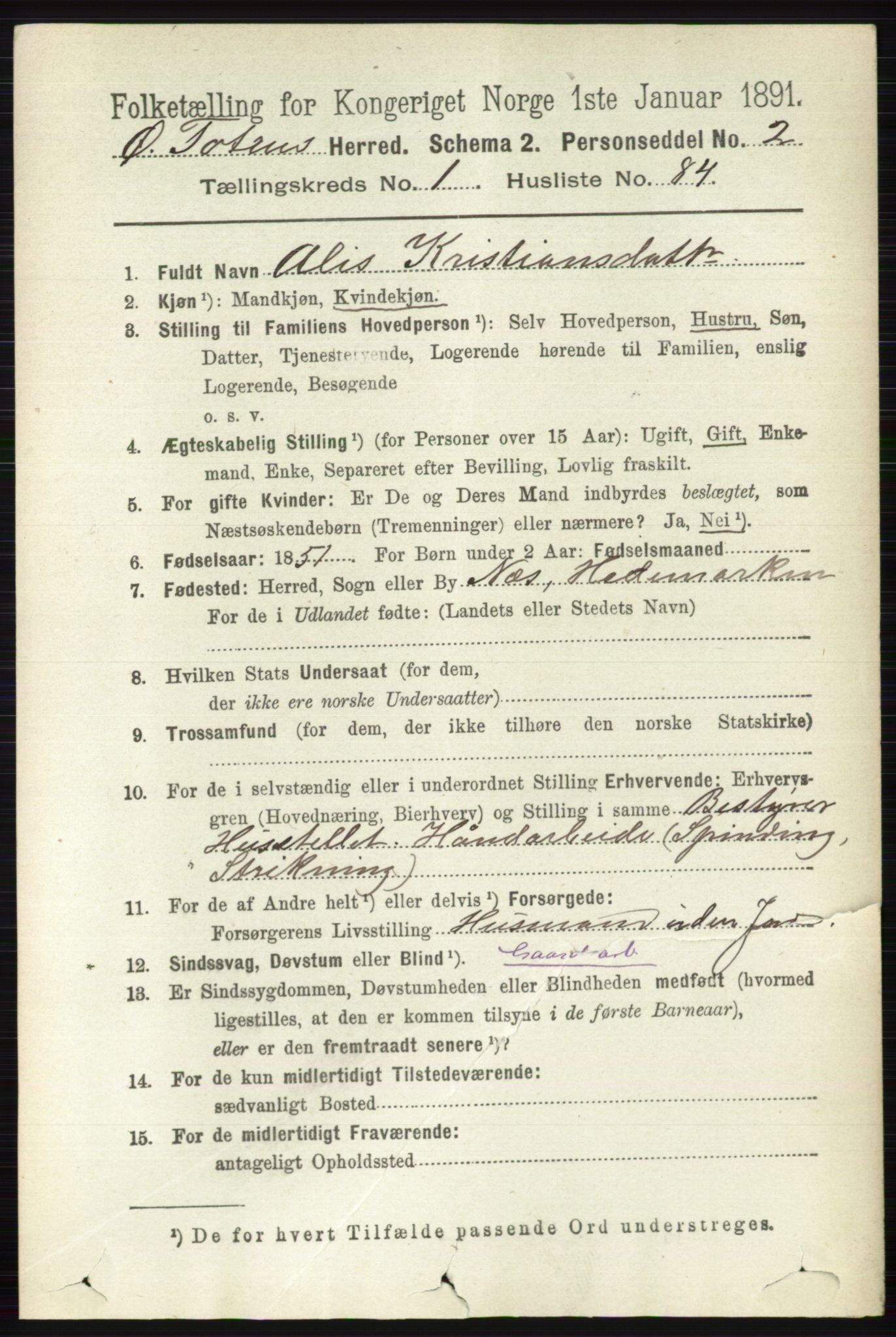 RA, 1891 census for 0528 Østre Toten, 1891, p. 664