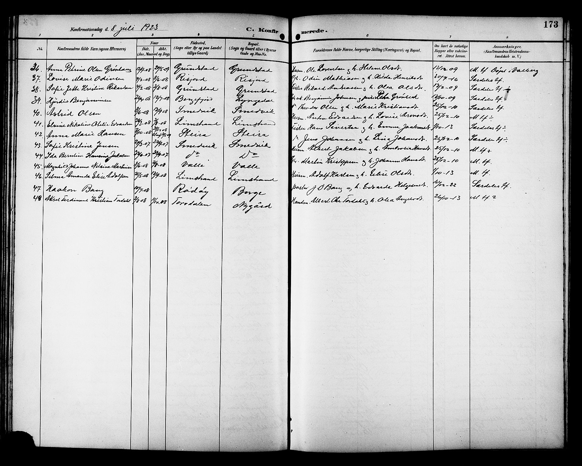 Ministerialprotokoller, klokkerbøker og fødselsregistre - Nordland, SAT/A-1459/880/L1141: Parish register (copy) no. 880C03, 1893-1928, p. 173