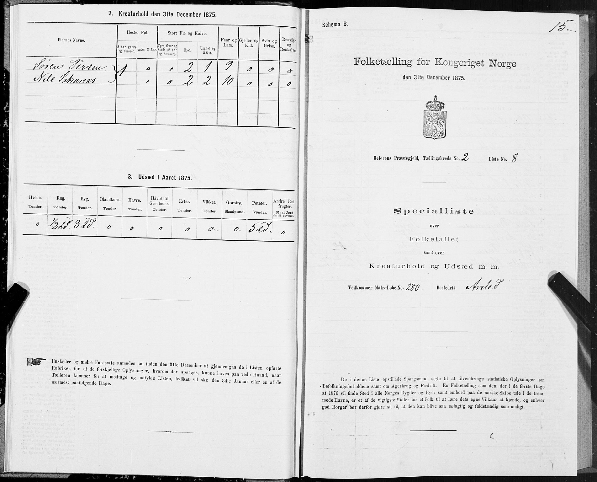 SAT, 1875 census for 1839P Beiarn, 1875, p. 2015