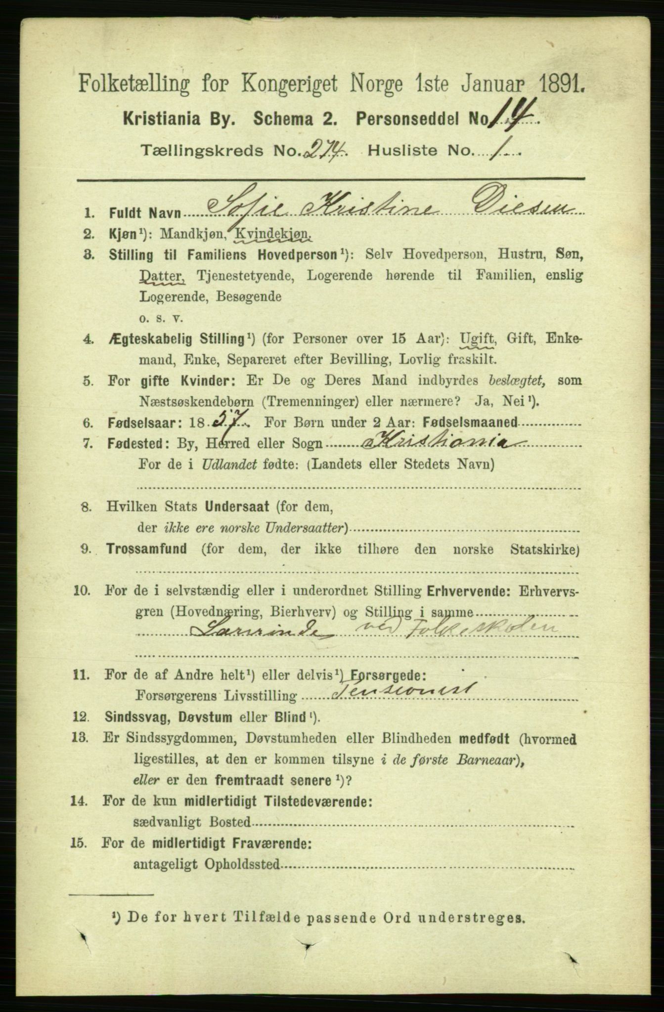 RA, 1891 census for 0301 Kristiania, 1891, p. 166414