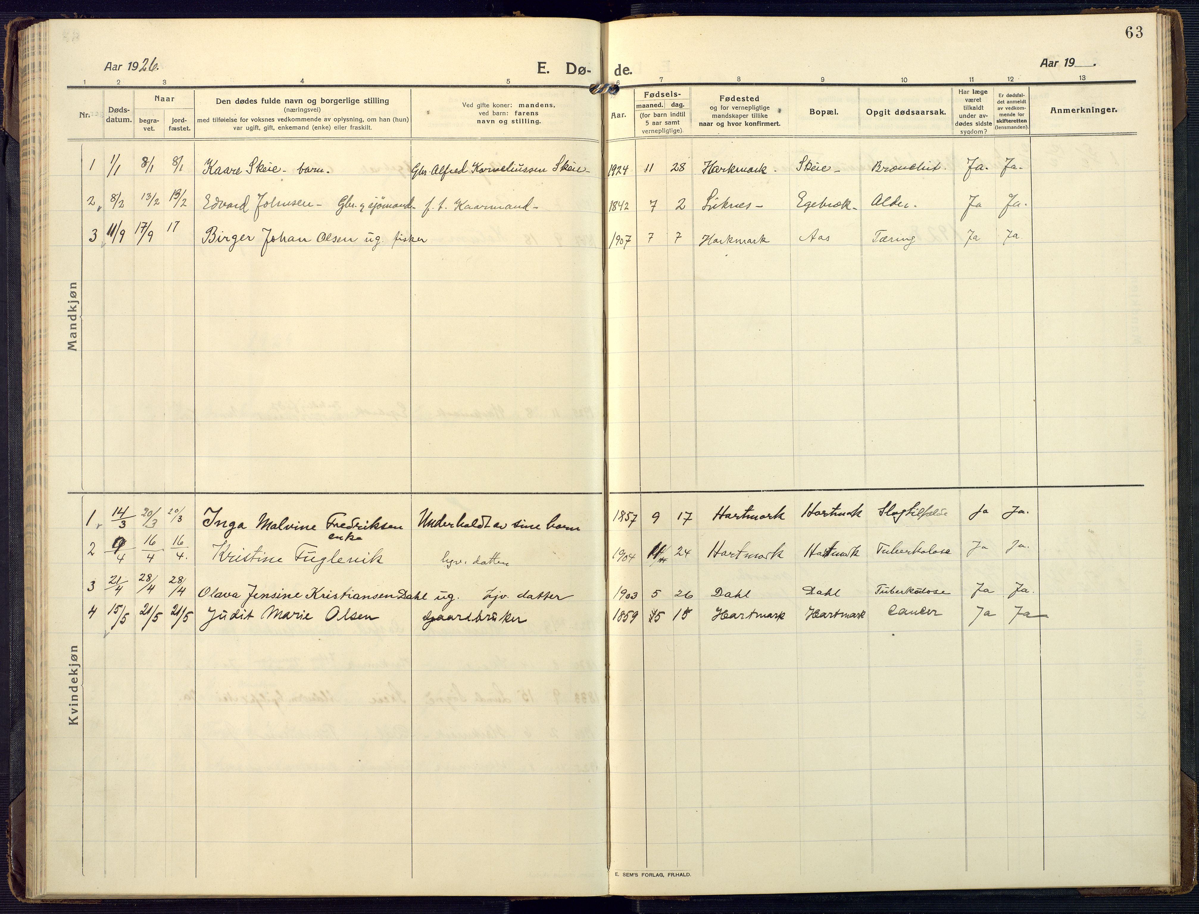 Mandal sokneprestkontor, SAK/1111-0030/F/Fa/Fab/L0003: Parish register (official) no. A 3, 1913-1933, p. 63