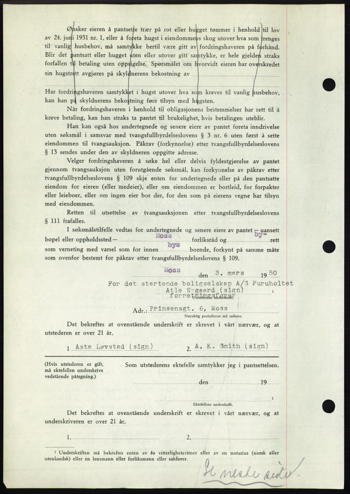 Moss sorenskriveri, SAO/A-10168: Mortgage book no. B23, 1949-1950, Diary no: : 692/1950