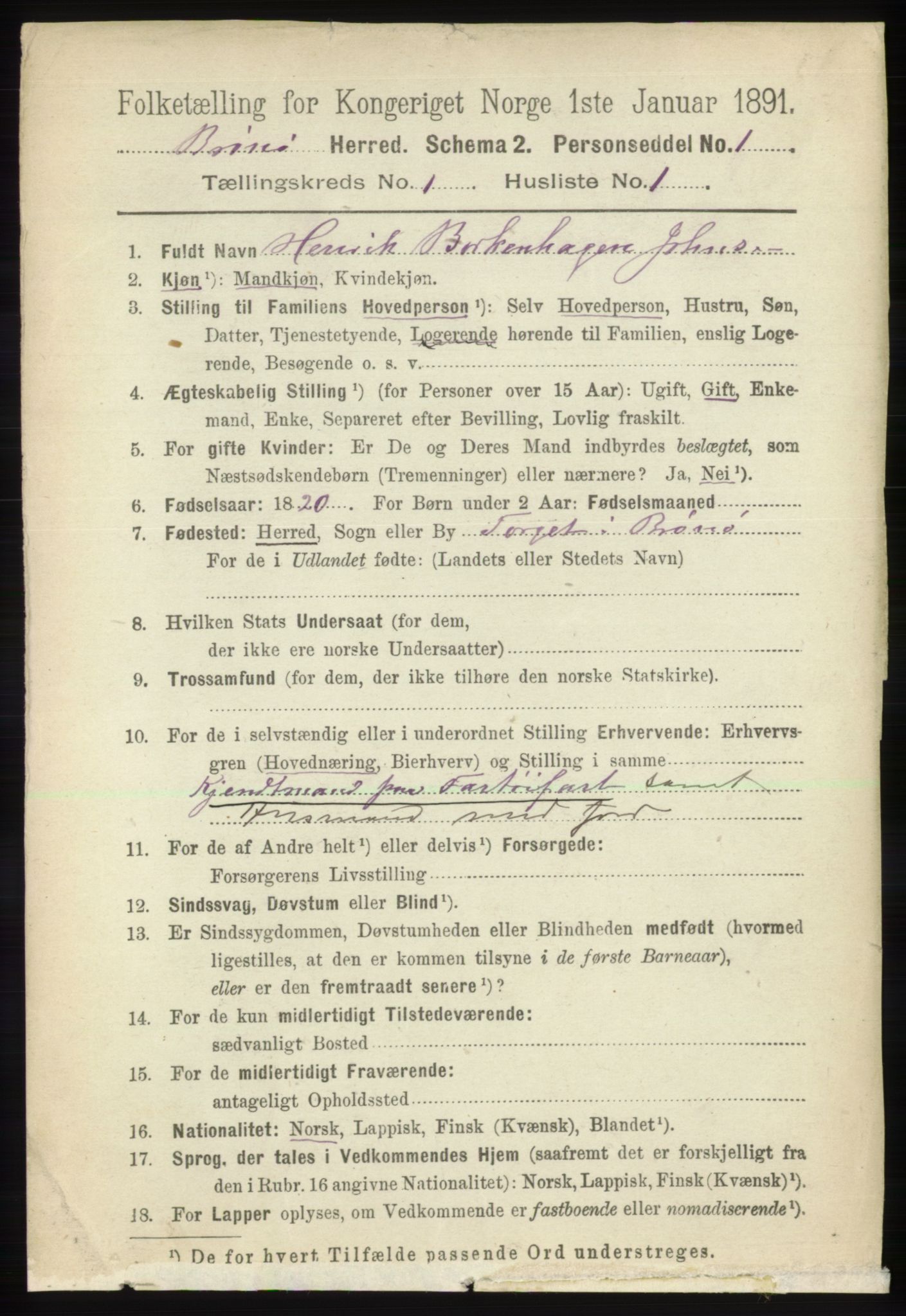 RA, 1891 census for 1814 Brønnøy, 1891, p. 132