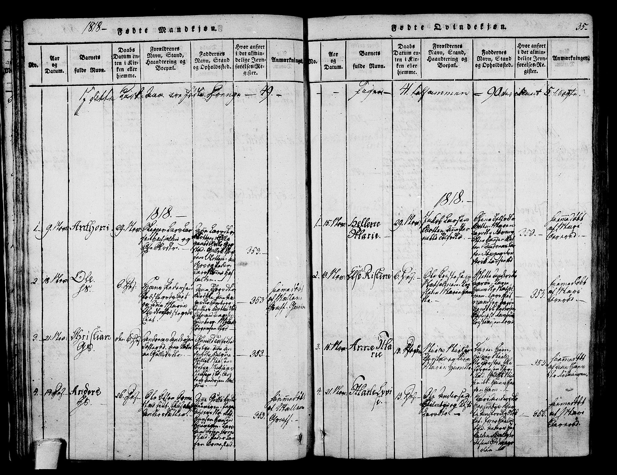 Sandar kirkebøker, SAKO/A-243/F/Fa/L0004: Parish register (official) no. 4, 1814-1832, p. 35