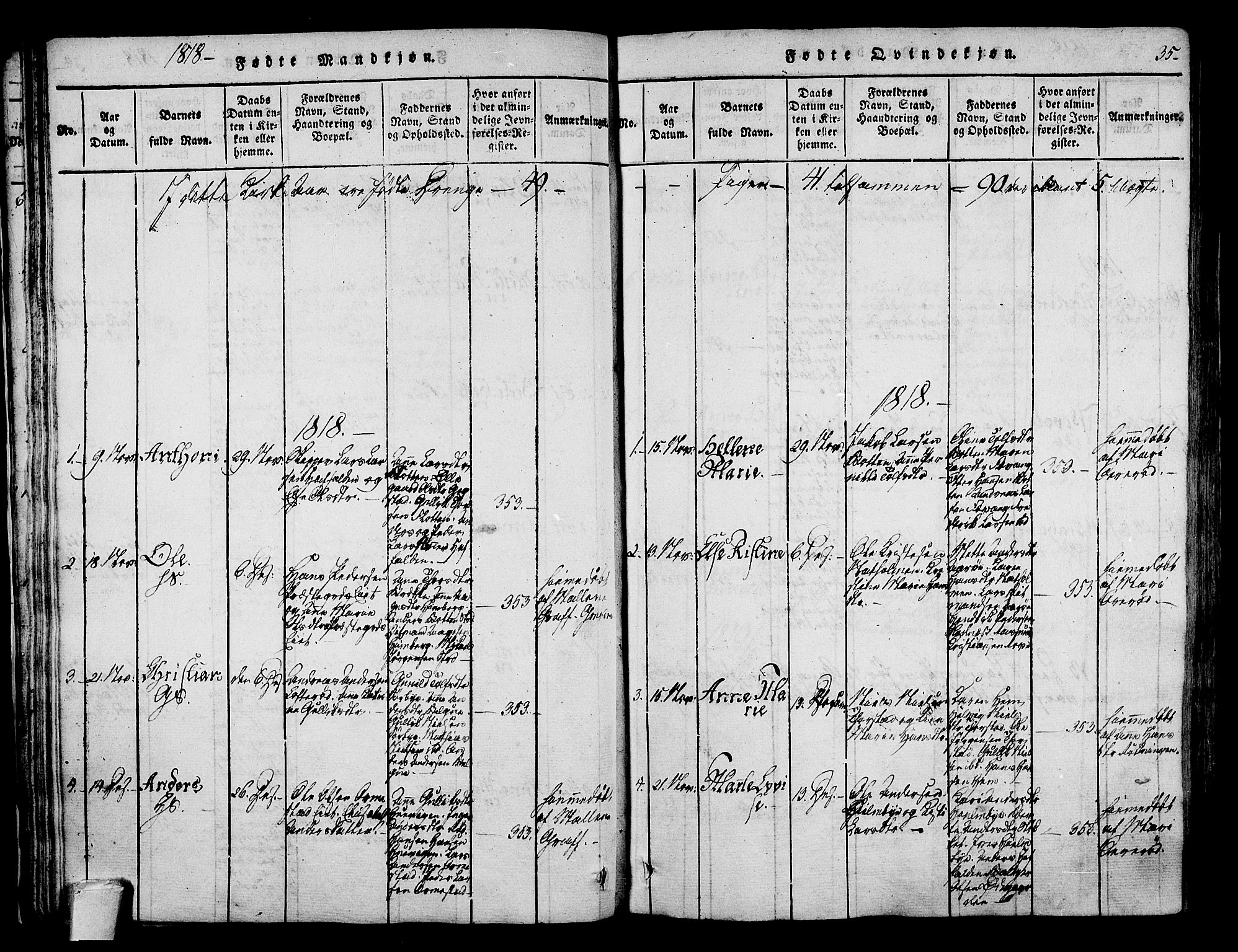 Sandar kirkebøker, AV/SAKO-A-243/F/Fa/L0004: Parish register (official) no. 4, 1814-1832, p. 35