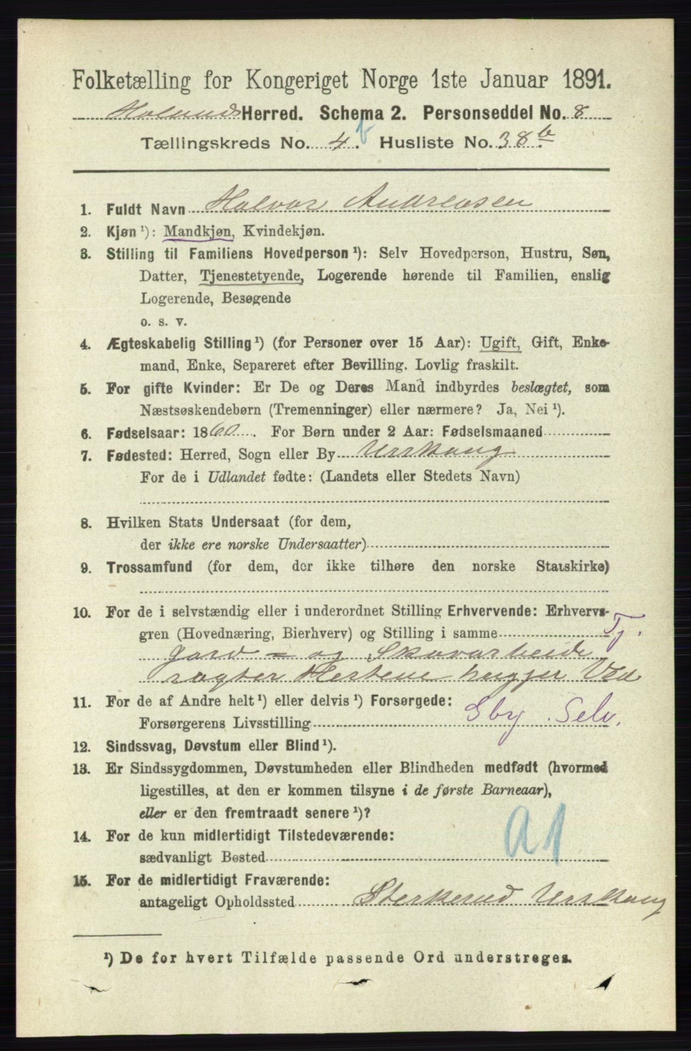 RA, 1891 census for 0221 Høland, 1891, p. 3371