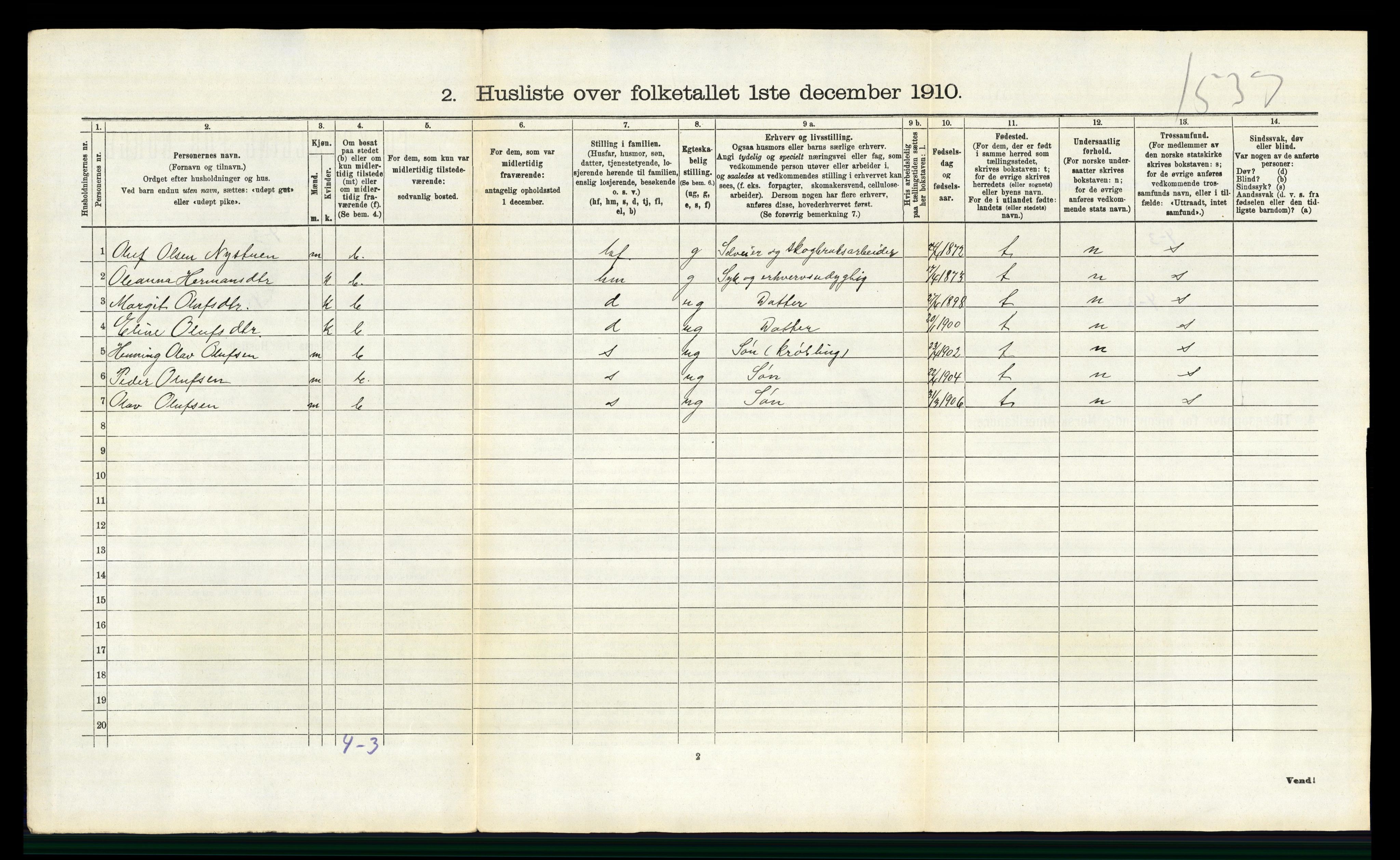 RA, 1910 census for Elverum, 1910, p. 3360