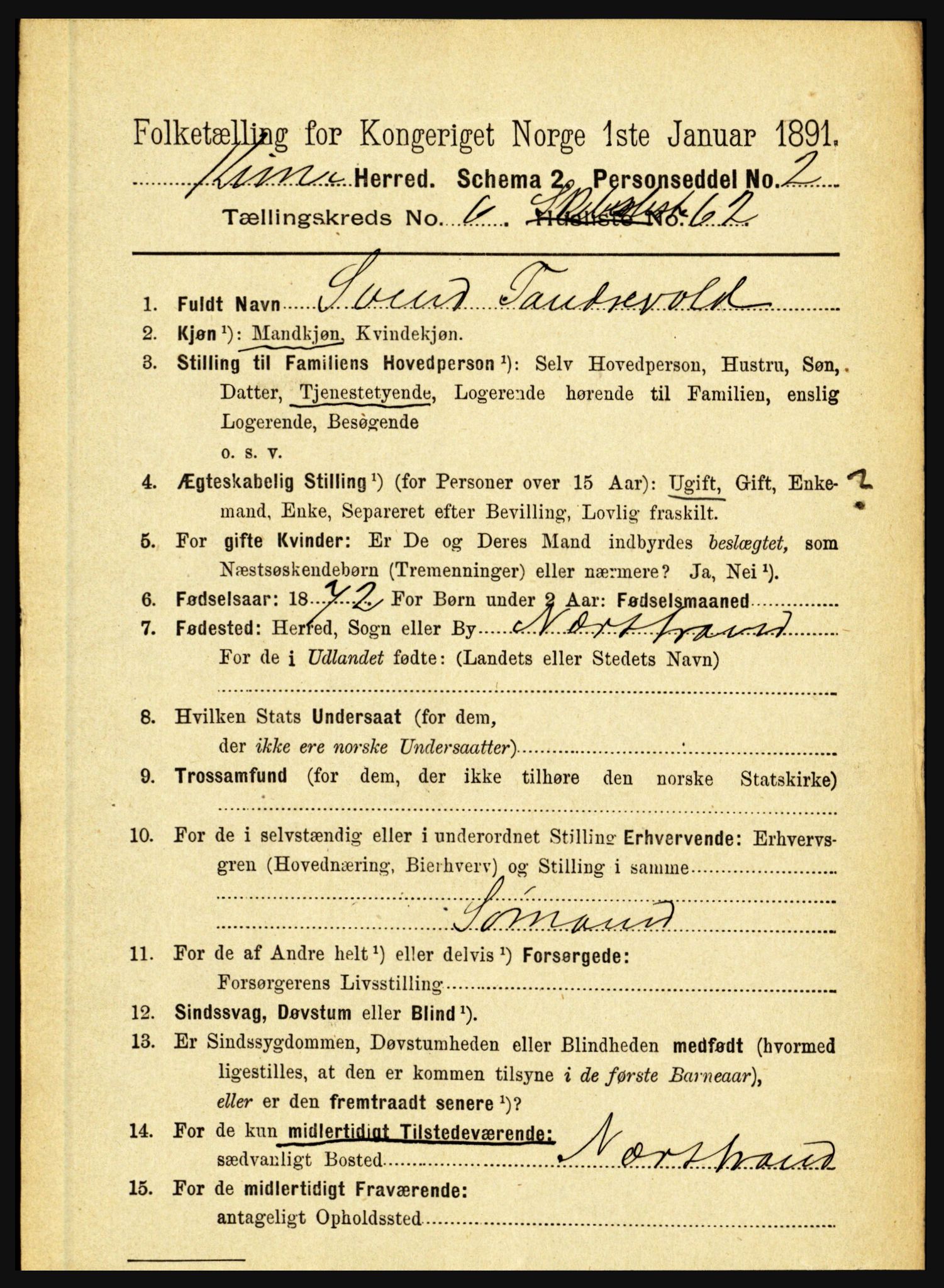 RA, 1891 census for 1437 Kinn, 1891, p. 2612