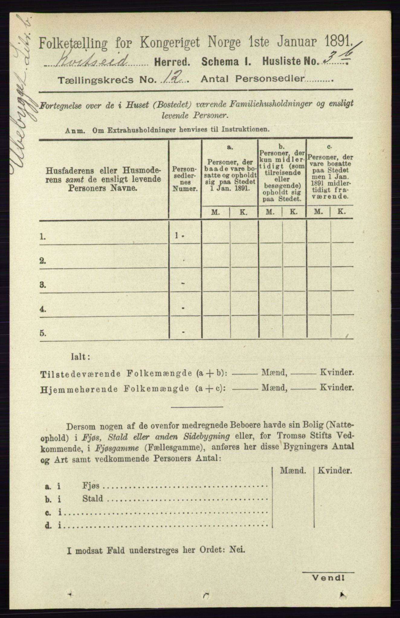 RA, 1891 census for 0829 Kviteseid, 1891, p. 2815