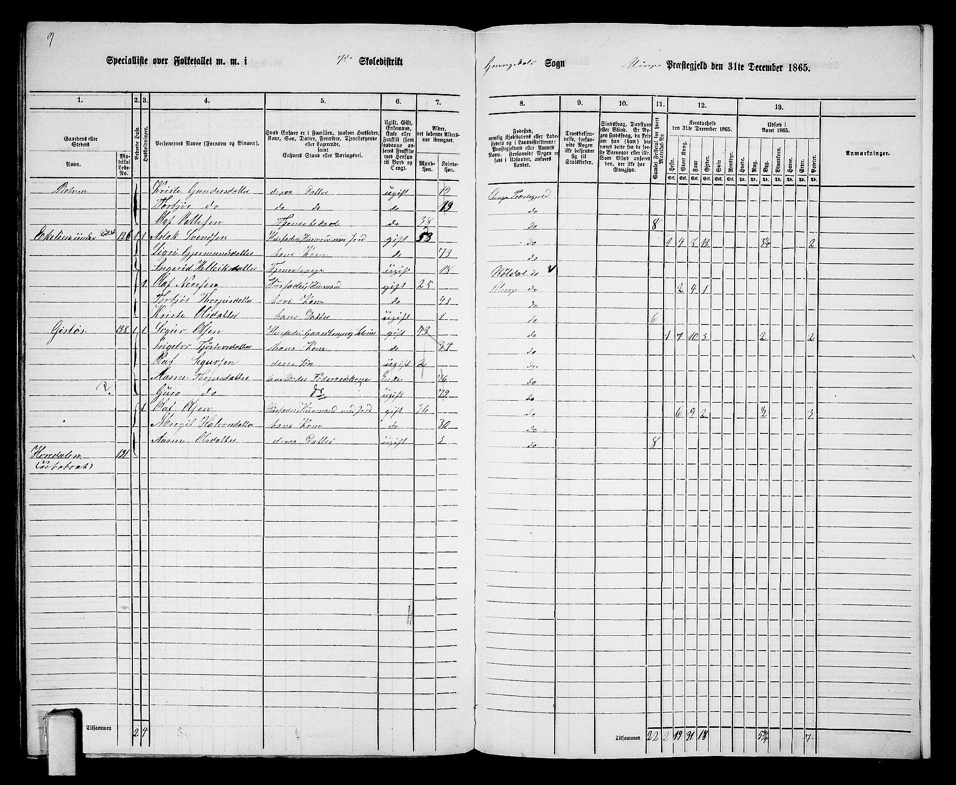 RA, 1865 census for Vinje, 1865, p. 77