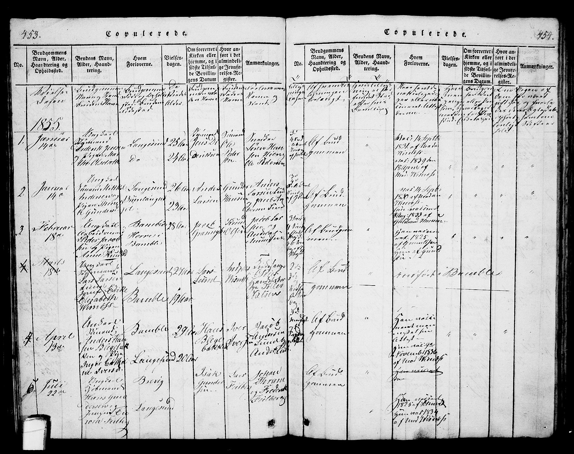 Langesund kirkebøker, SAKO/A-280/G/Ga/L0003: Parish register (copy) no. 3, 1815-1858, p. 453-454