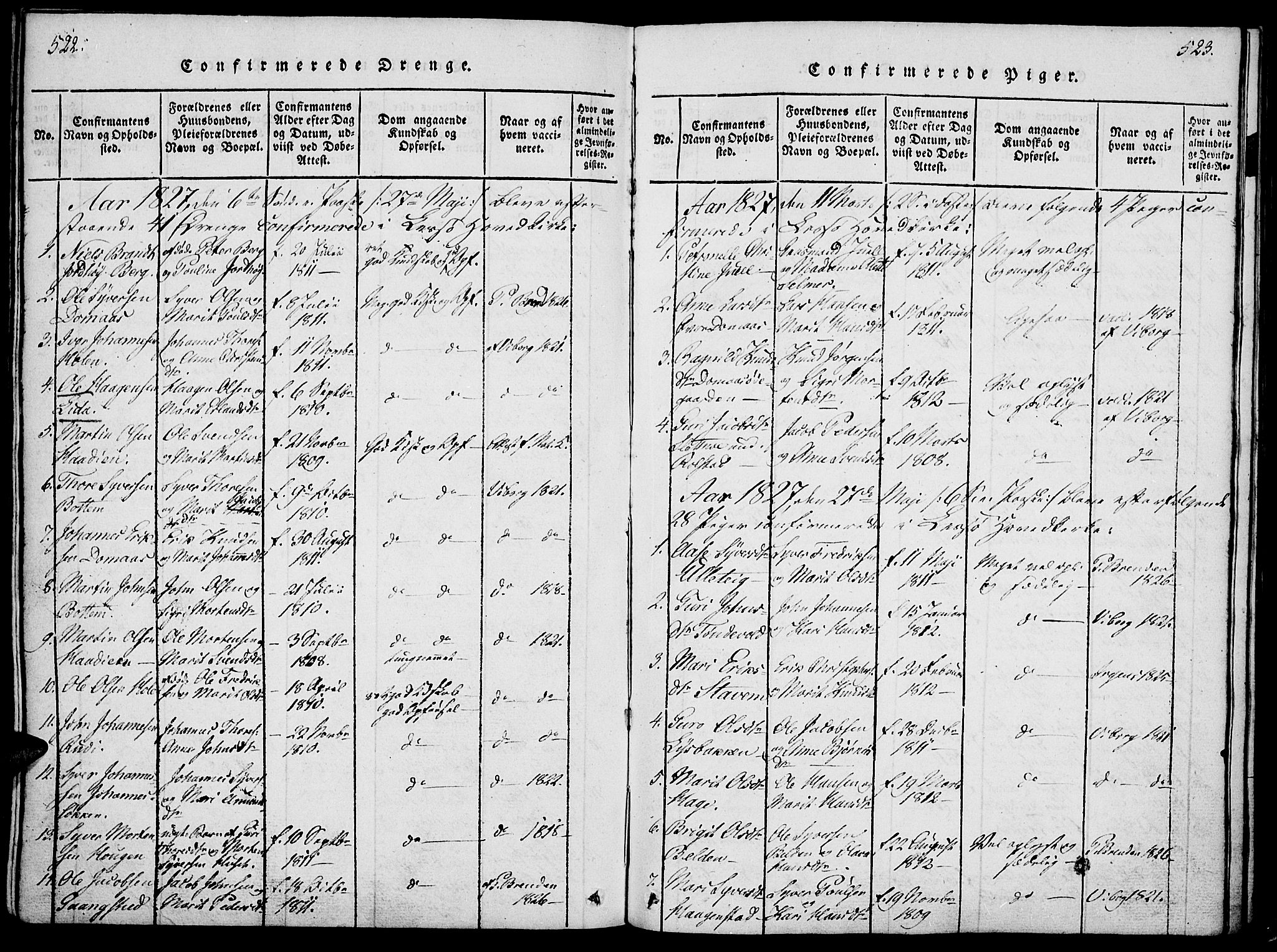 Lesja prestekontor, SAH/PREST-068/H/Ha/Haa/L0004: Parish register (official) no. 4, 1820-1829, p. 522-523
