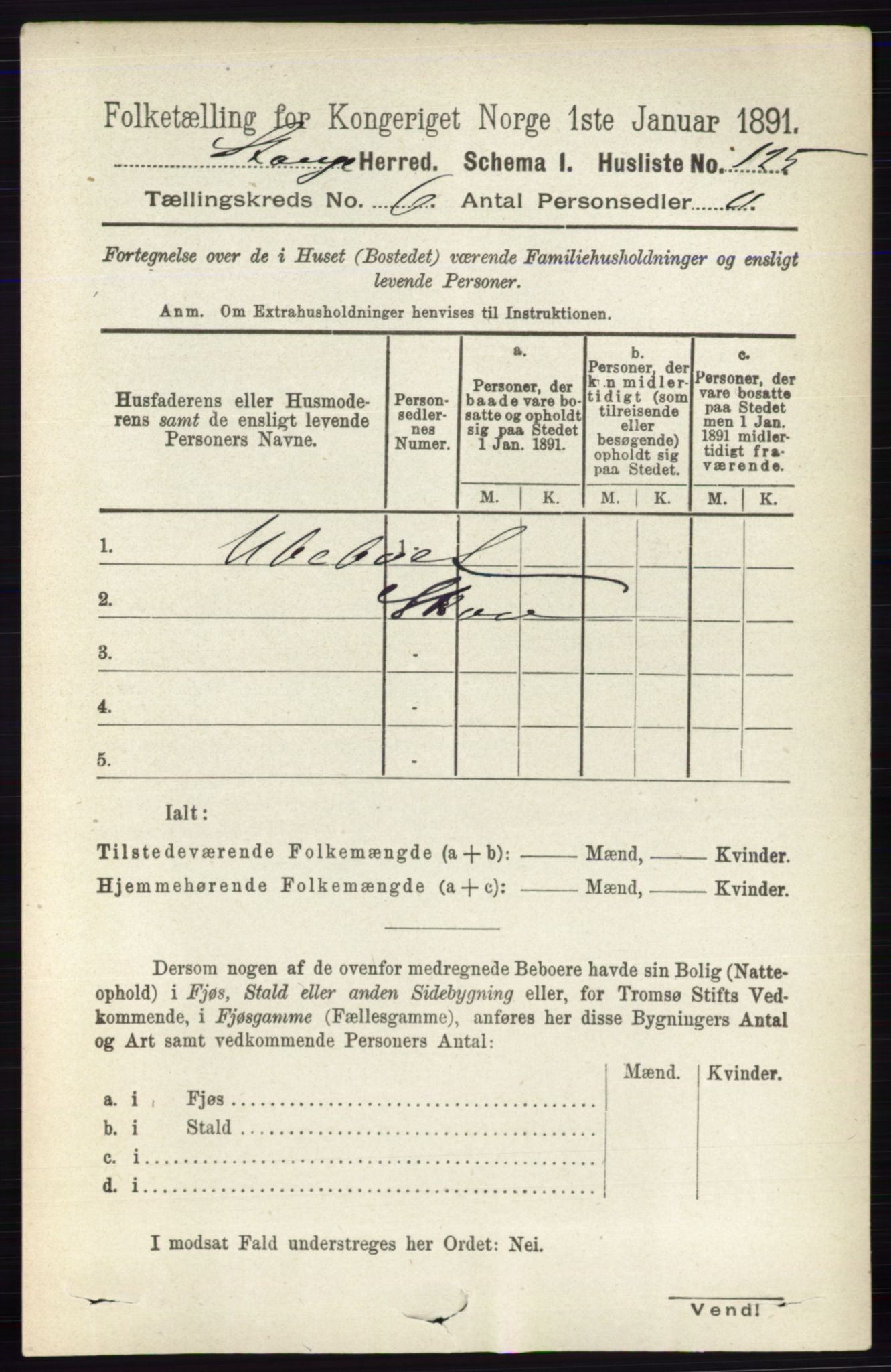 RA, 1891 census for 0417 Stange, 1891, p. 3951