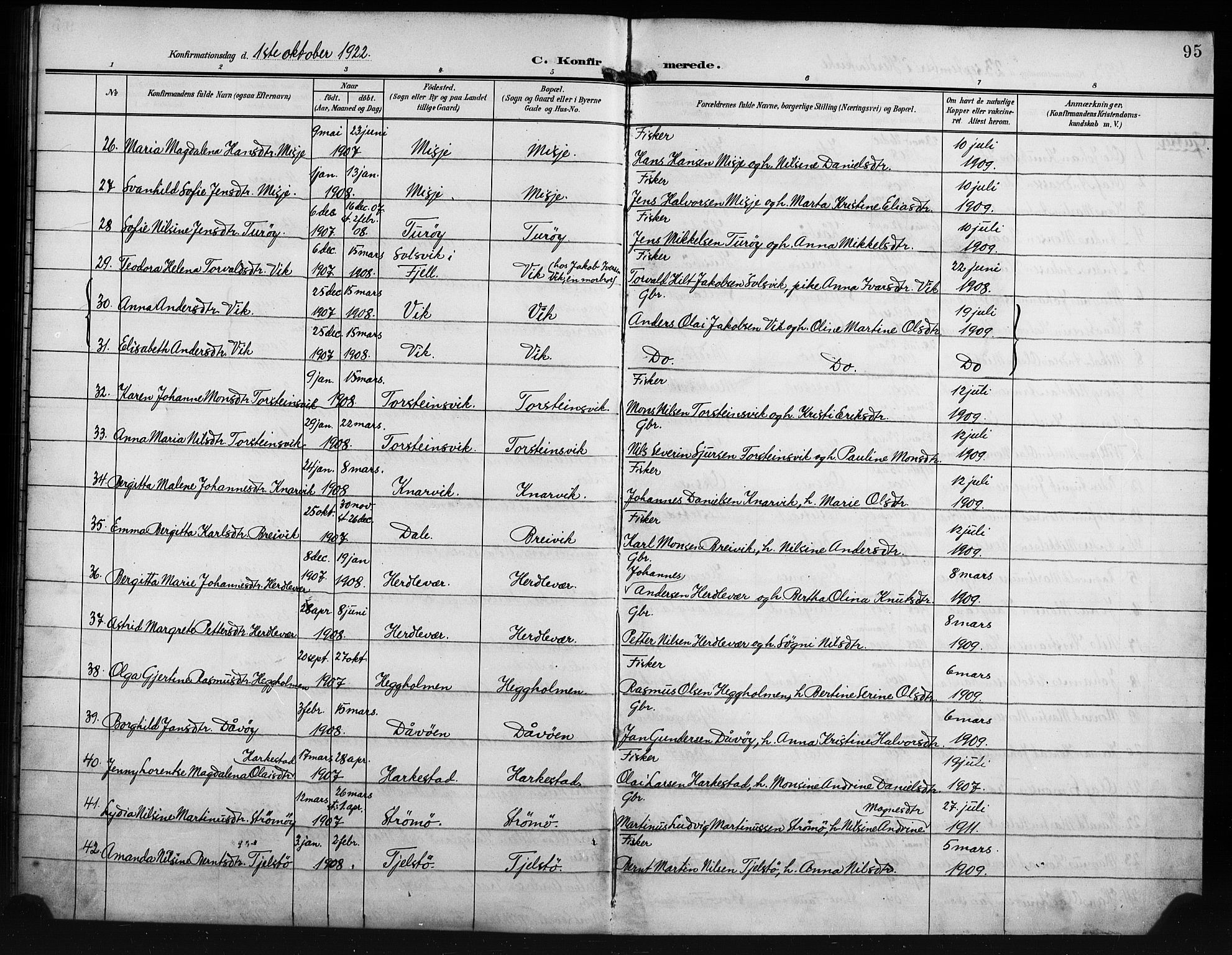 Herdla Sokneprestembete, AV/SAB-A-75701/H/Hab: Parish register (copy) no. A 4, 1902-1923, p. 95