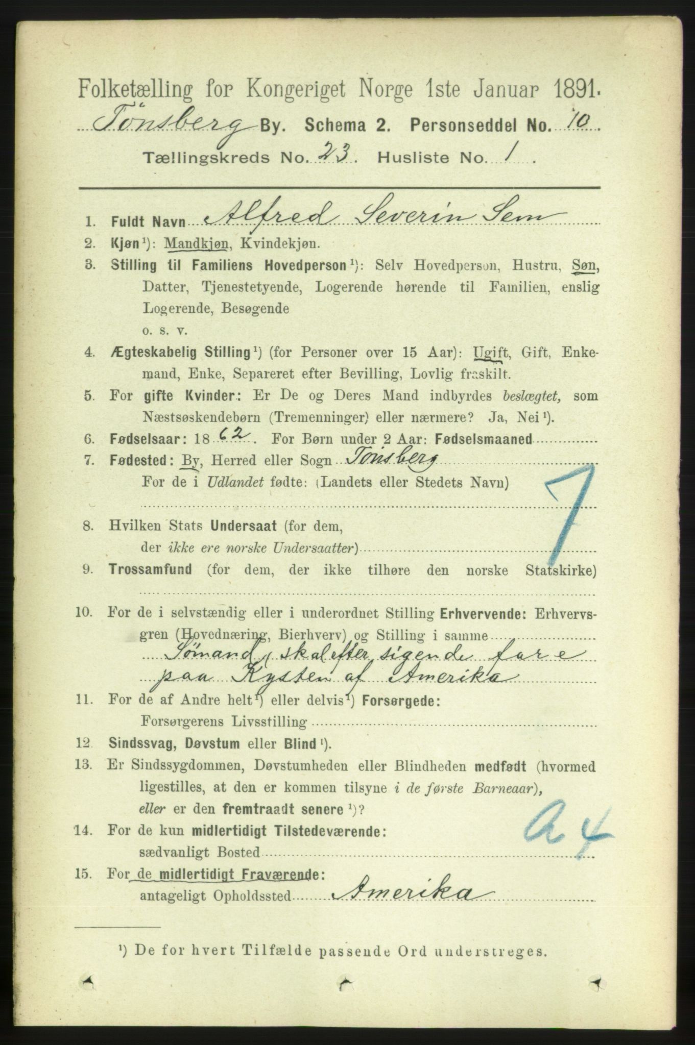 RA, 1891 census for 0705 Tønsberg, 1891, p. 6020