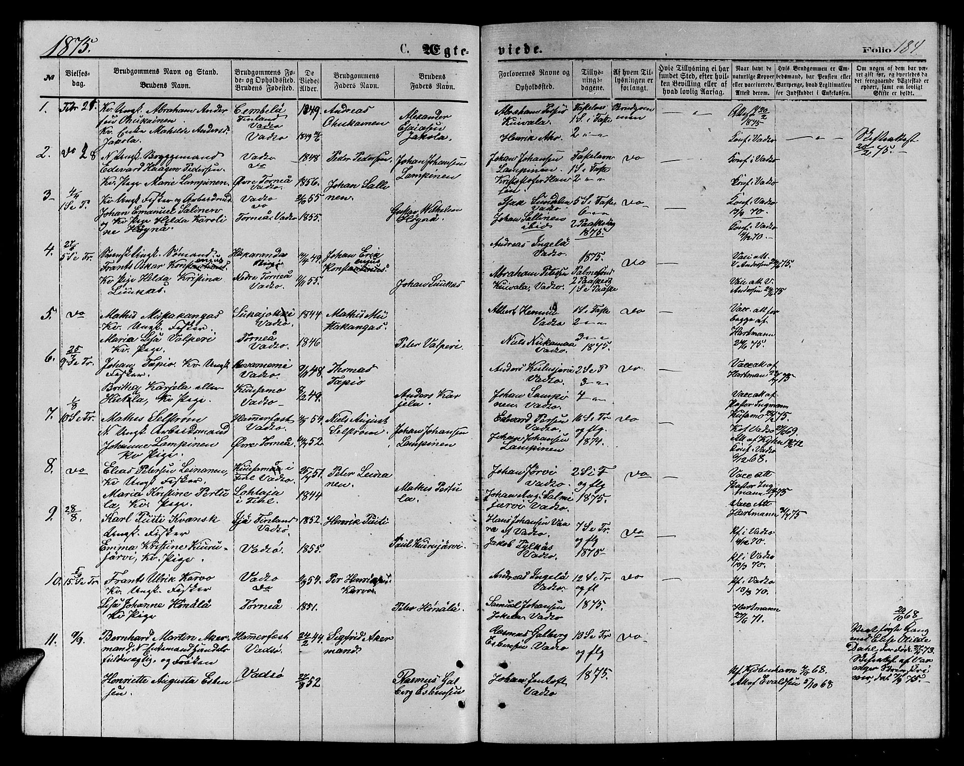 Vadsø sokneprestkontor, AV/SATØ-S-1325/H/Hb/L0002klokker: Parish register (copy) no. 2, 1875-1884, p. 184