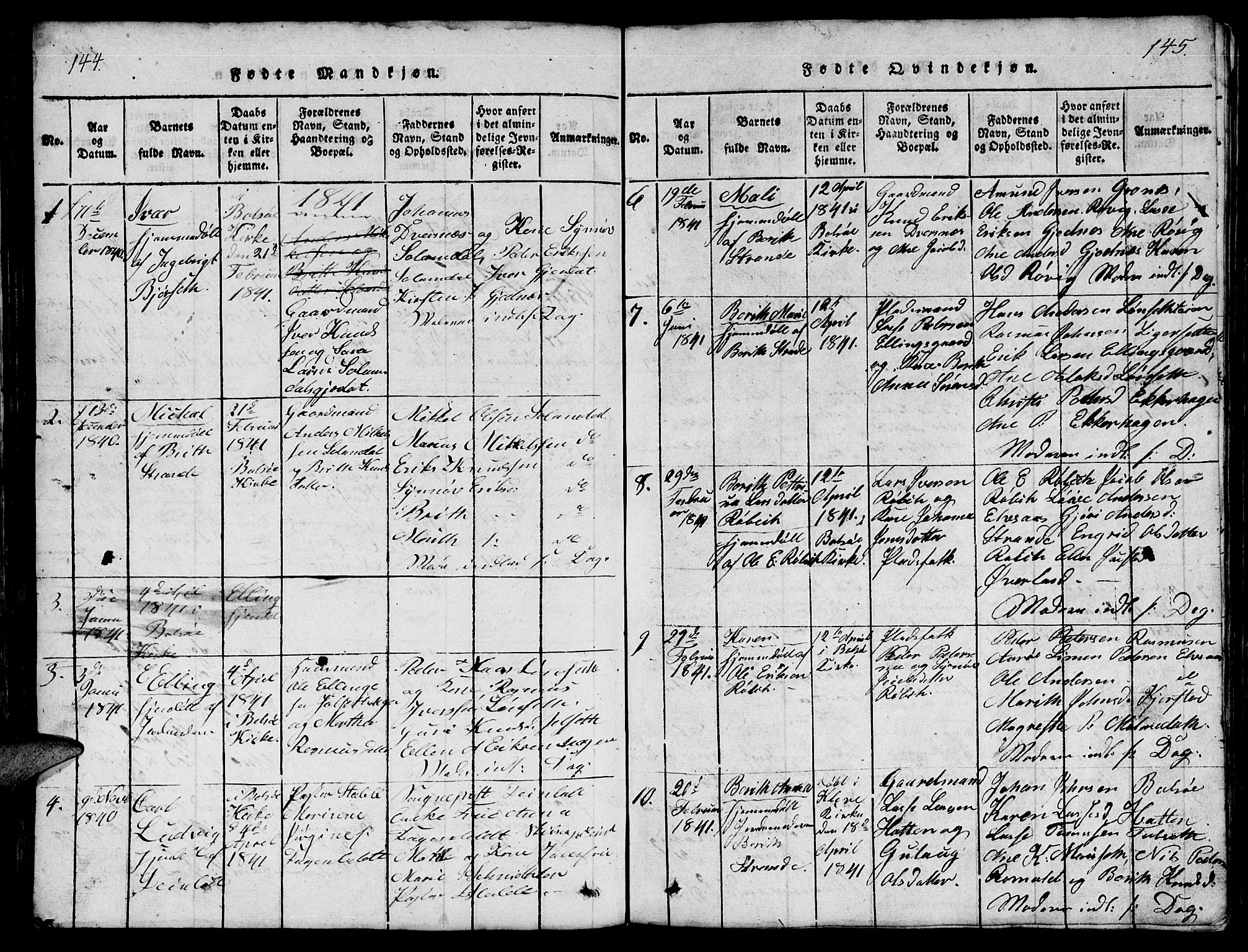 Ministerialprotokoller, klokkerbøker og fødselsregistre - Møre og Romsdal, AV/SAT-A-1454/555/L0665: Parish register (copy) no. 555C01, 1818-1868, p. 144-145