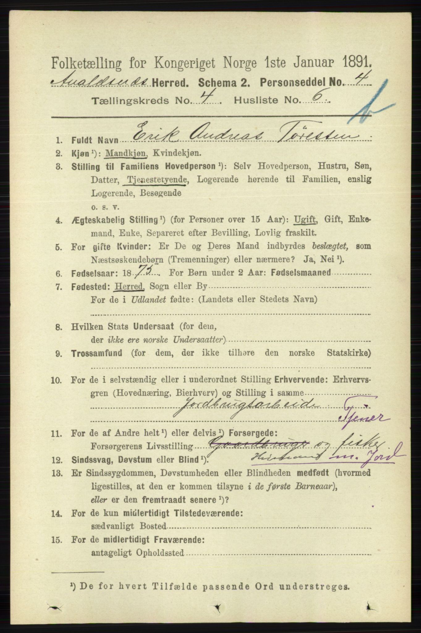 RA, 1891 census for 1147 Avaldsnes, 1891, p. 2851