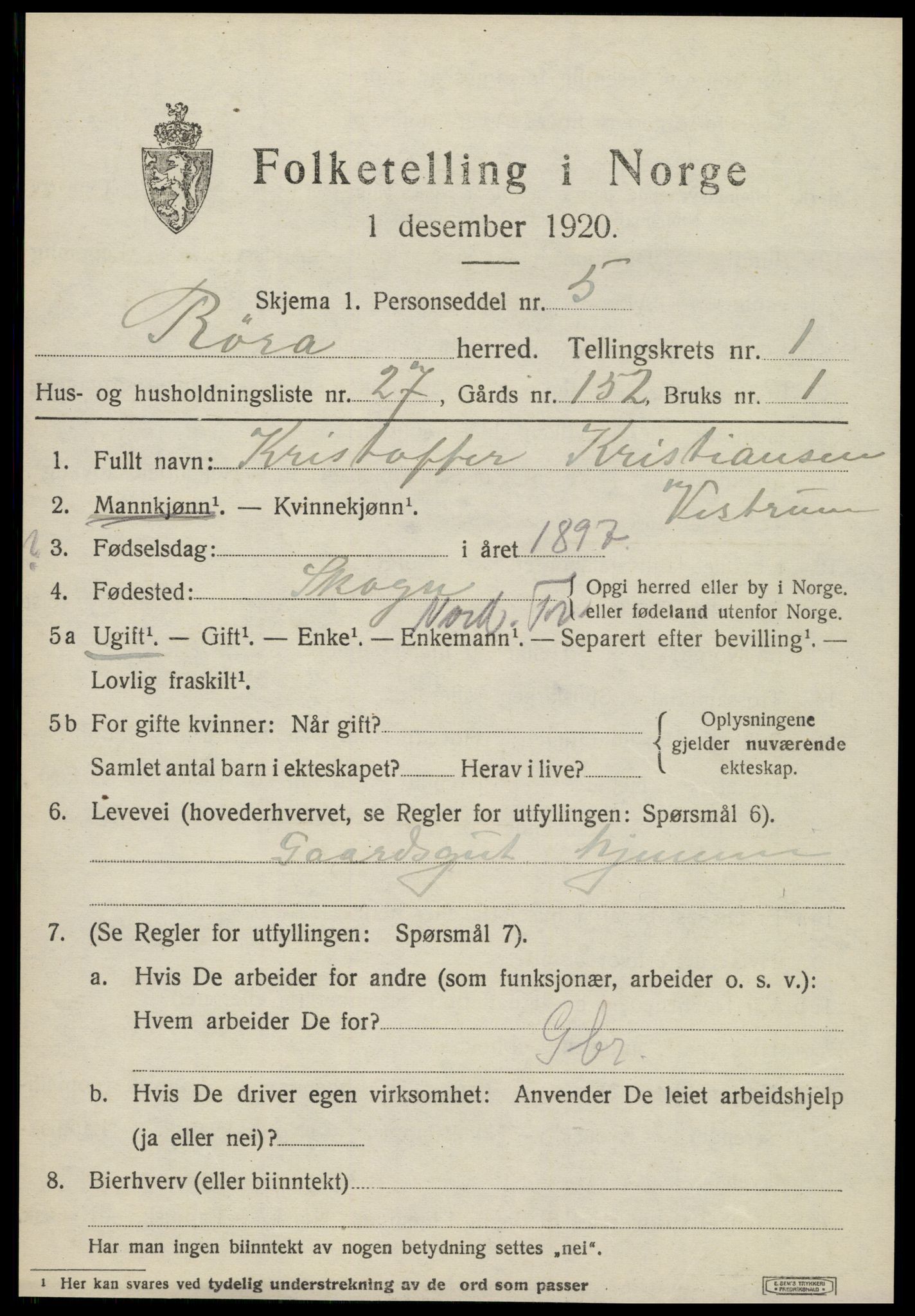 SAT, 1920 census for Røra, 1920, p. 691