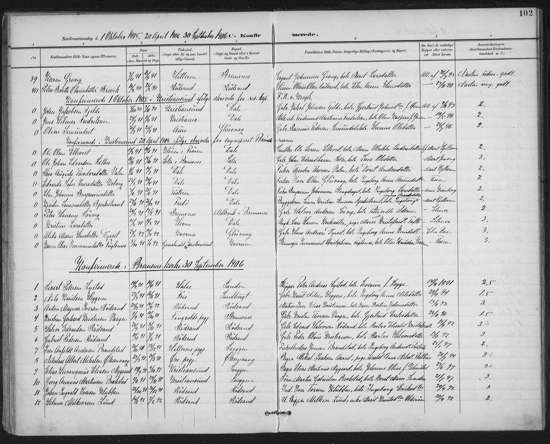 Ministerialprotokoller, klokkerbøker og fødselsregistre - Møre og Romsdal, SAT/A-1454/569/L0820: Parish register (official) no. 569A06, 1900-1911, p. 102