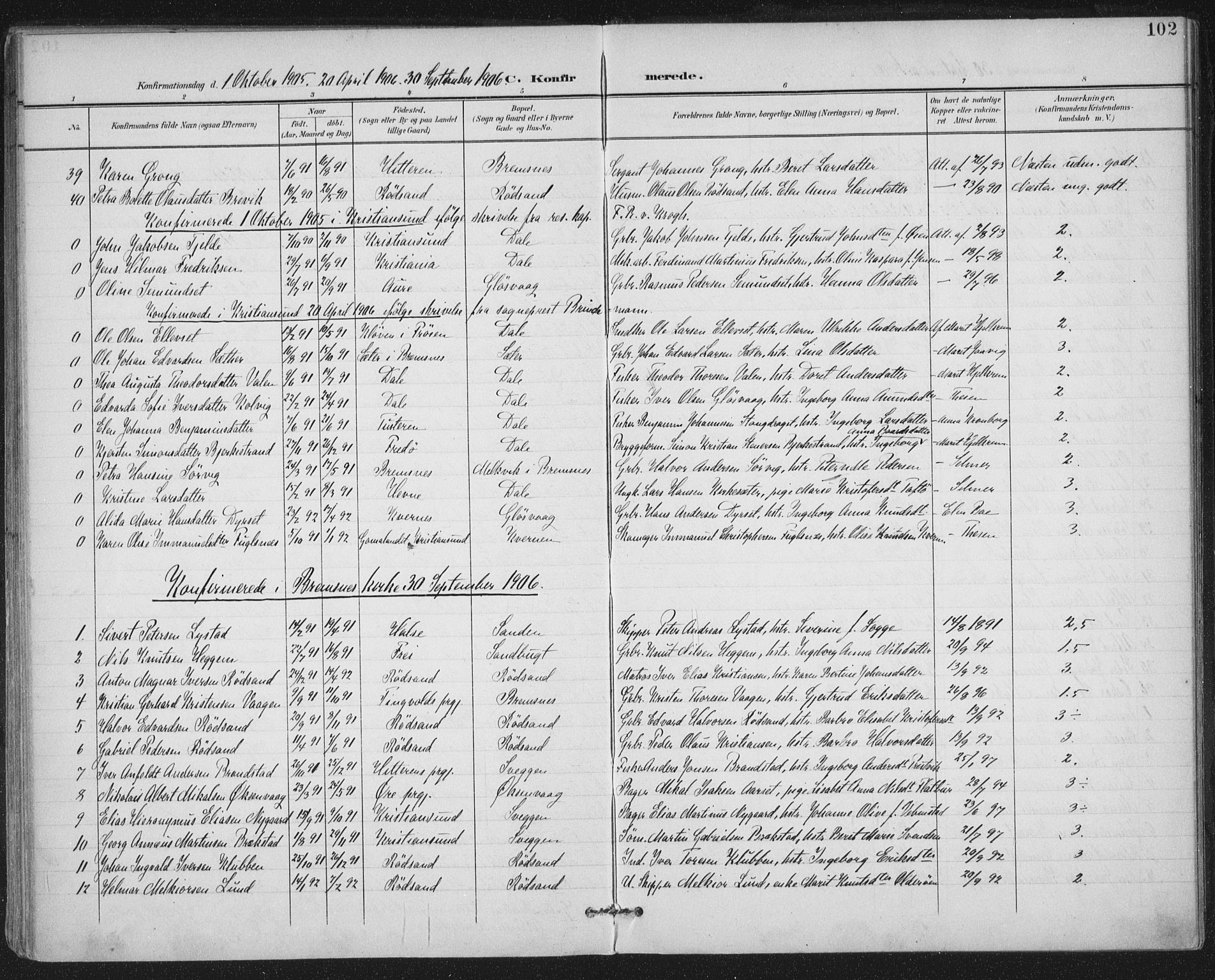 Ministerialprotokoller, klokkerbøker og fødselsregistre - Møre og Romsdal, AV/SAT-A-1454/569/L0820: Parish register (official) no. 569A06, 1900-1911, p. 102