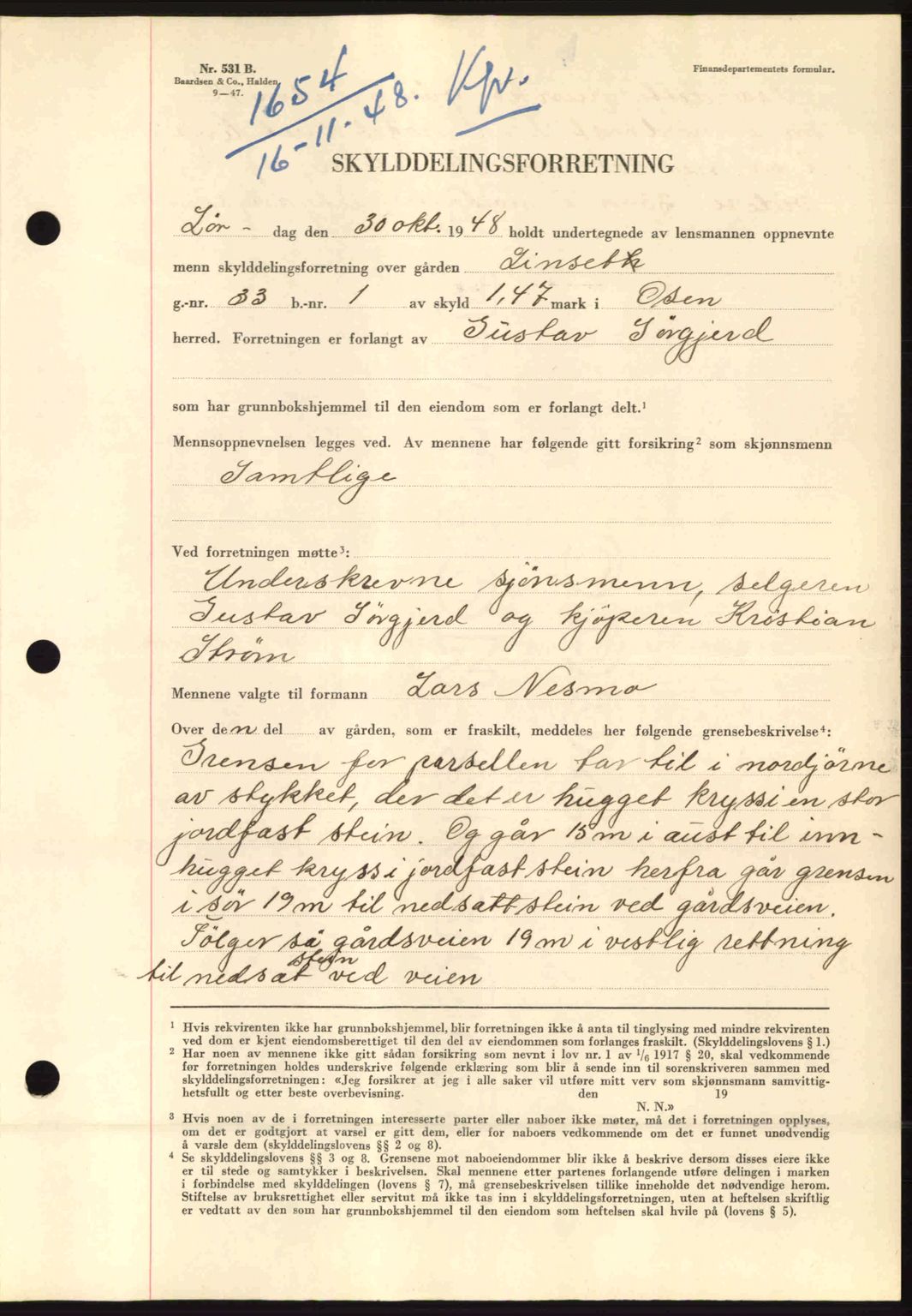 Fosen sorenskriveri, AV/SAT-A-1107/1/2/2C: Mortgage book no. A8, 1948-1948, Diary no: : 1654/1948