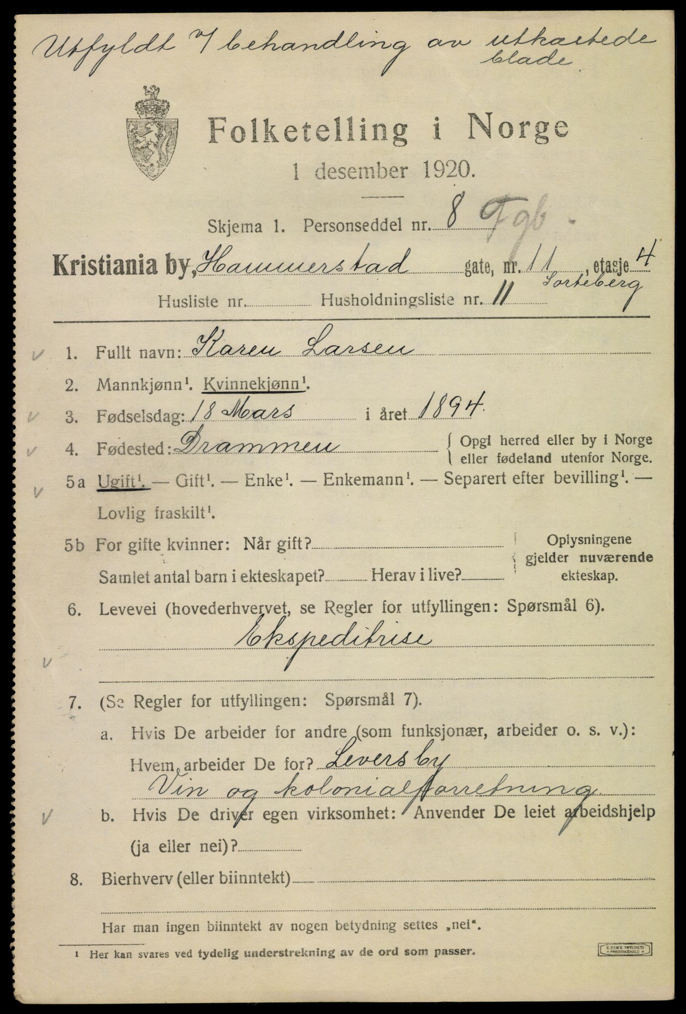 SAO, 1920 census for Kristiania, 1920, p. 269641