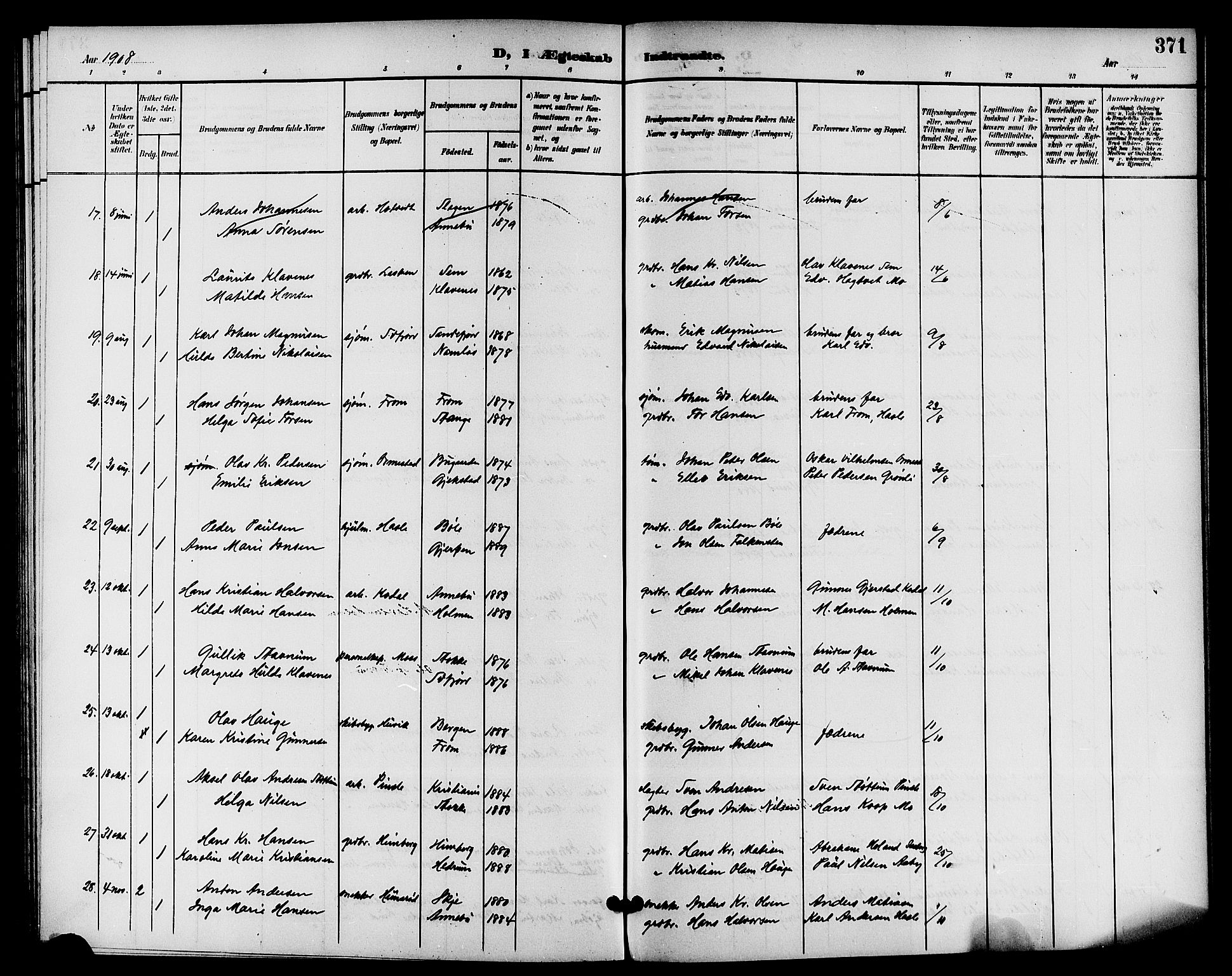 Sandar kirkebøker, AV/SAKO-A-243/G/Ga/L0002: Parish register (copy) no. 2, 1900-1915, p. 371