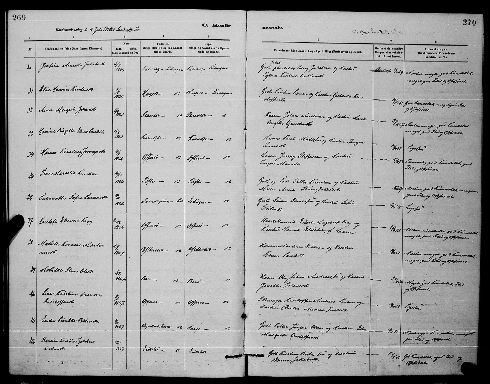 Ministerialprotokoller, klokkerbøker og fødselsregistre - Nordland, AV/SAT-A-1459/872/L1047: Parish register (copy) no. 872C03, 1880-1897, p. 269-270