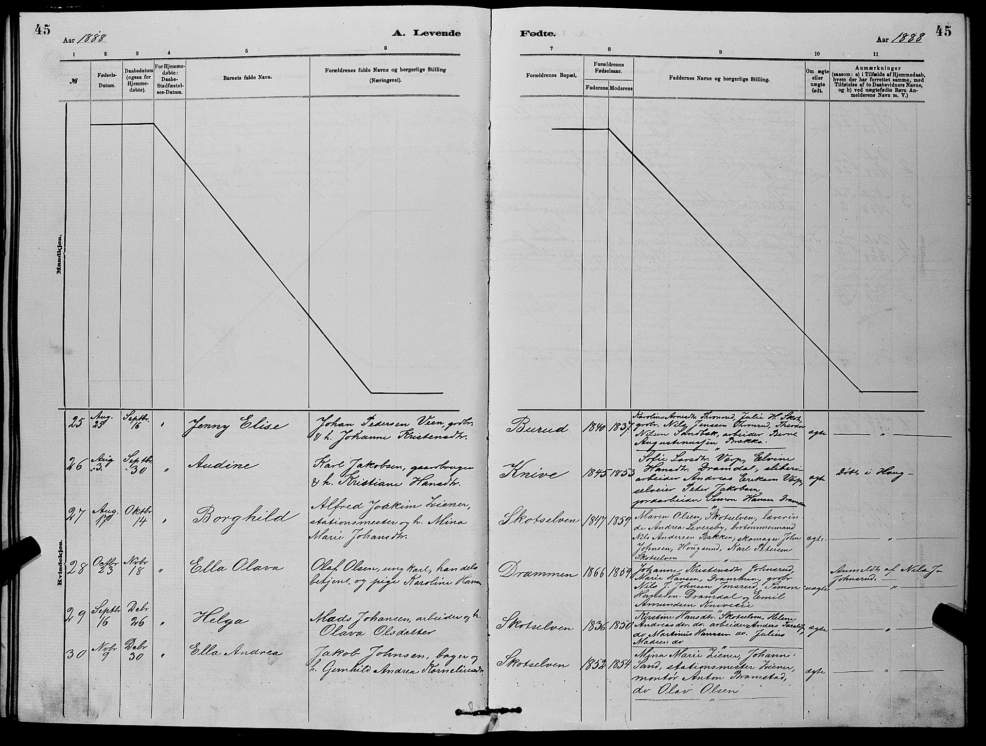 Eiker kirkebøker, SAKO/A-4/G/Gb/L0003: Parish register (copy) no. II 3, 1880-1893, p. 45