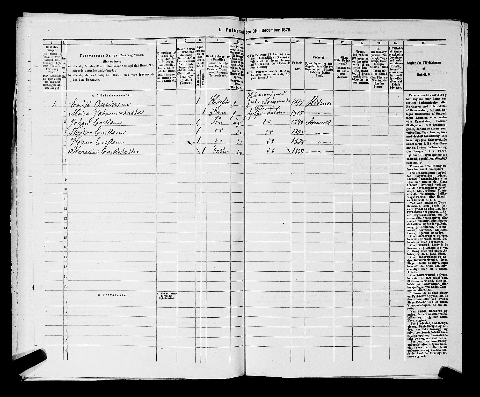 RA, 1875 census for 0118P Aremark, 1875, p. 1007